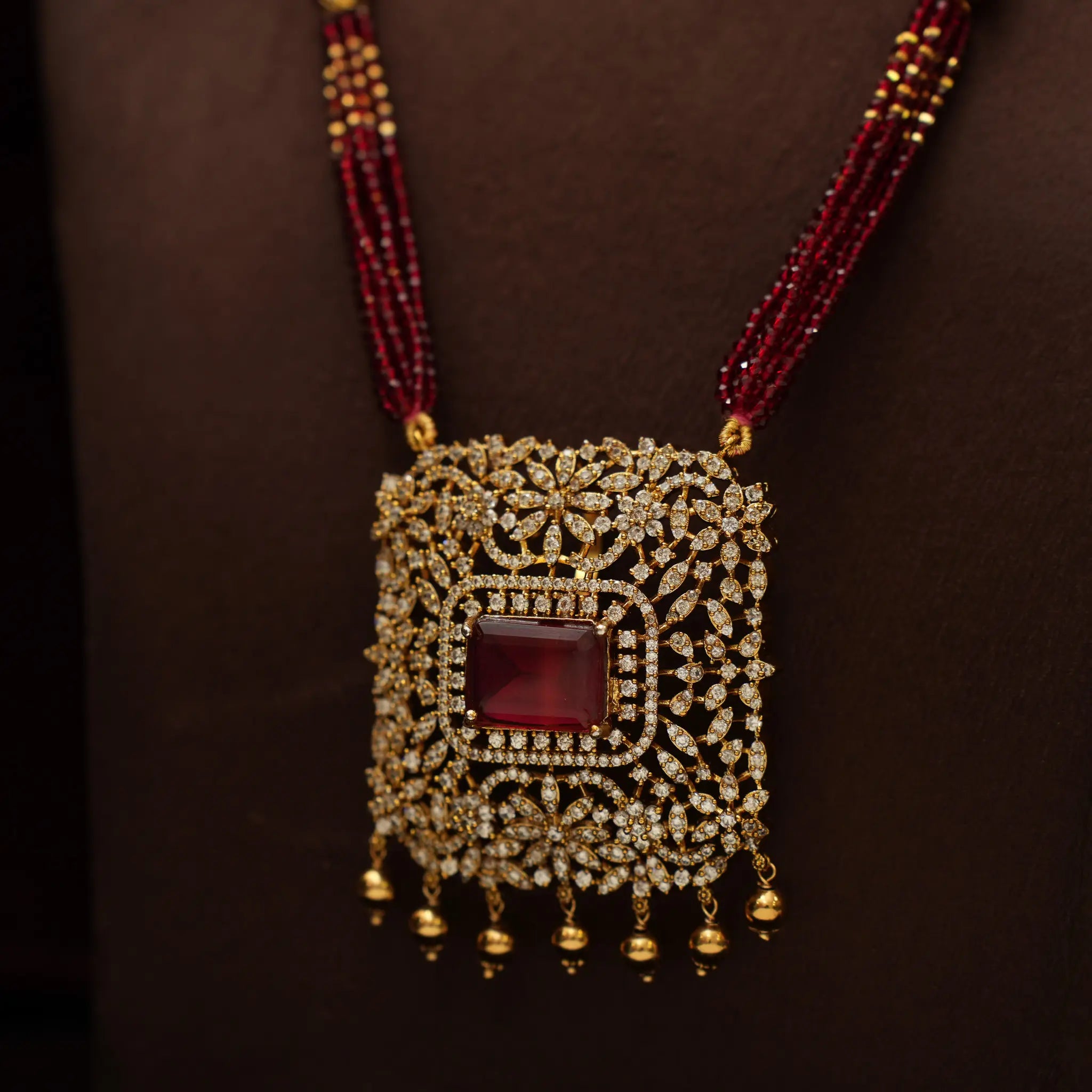 Olivia Beaded Zircon Necklace - Red