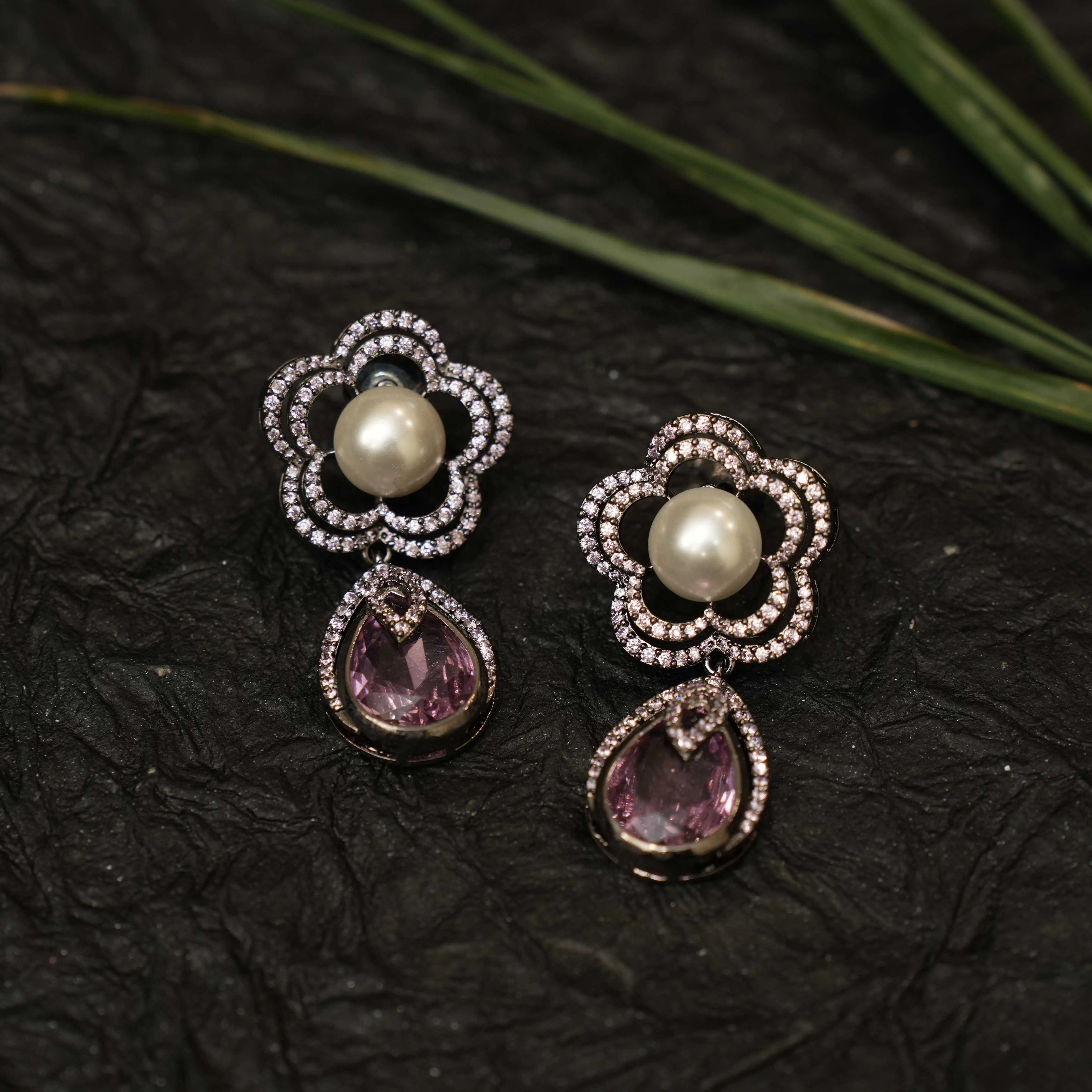 Omana Zircon Earrings - Purple