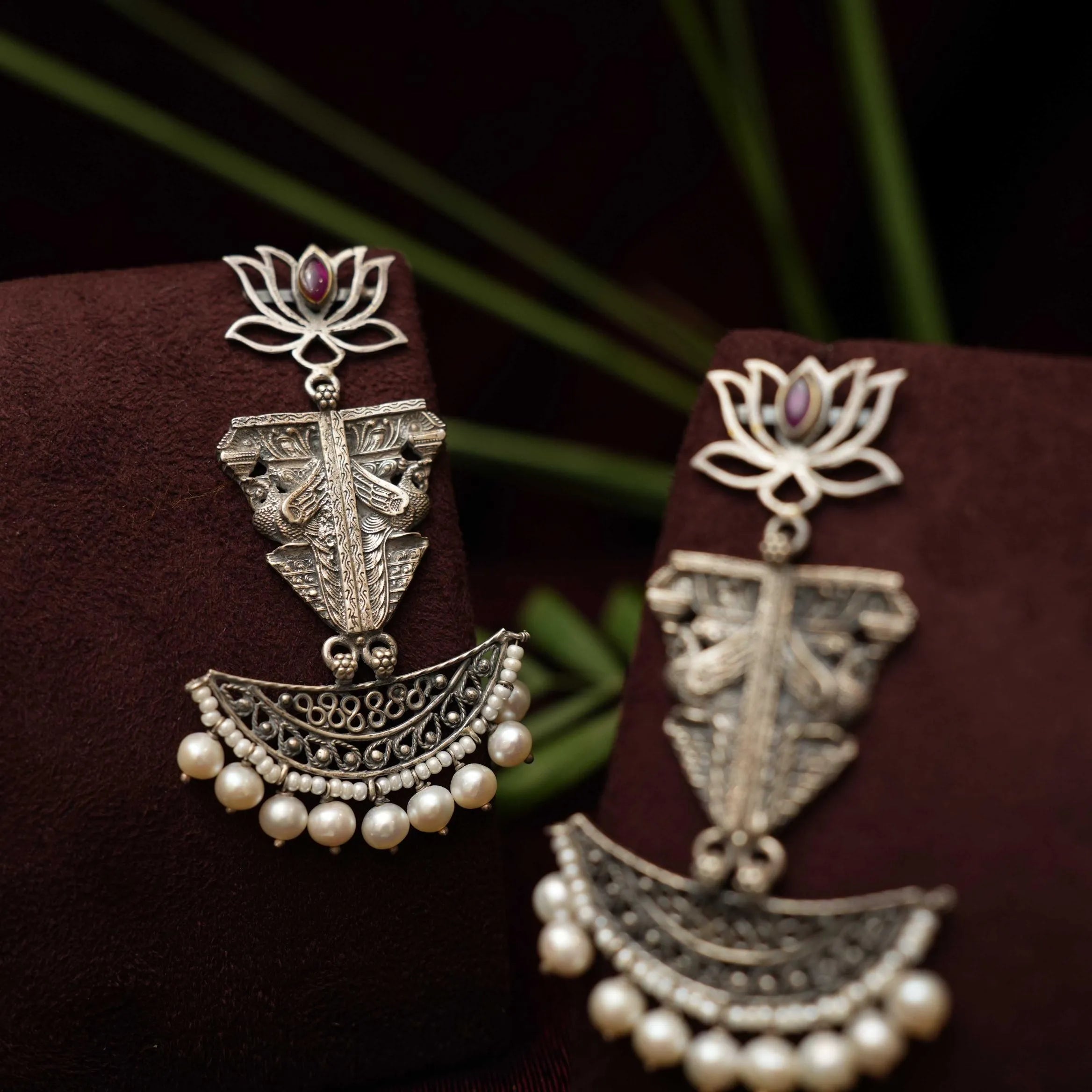 Oxidised Lotus Earring - Rimli Boutique