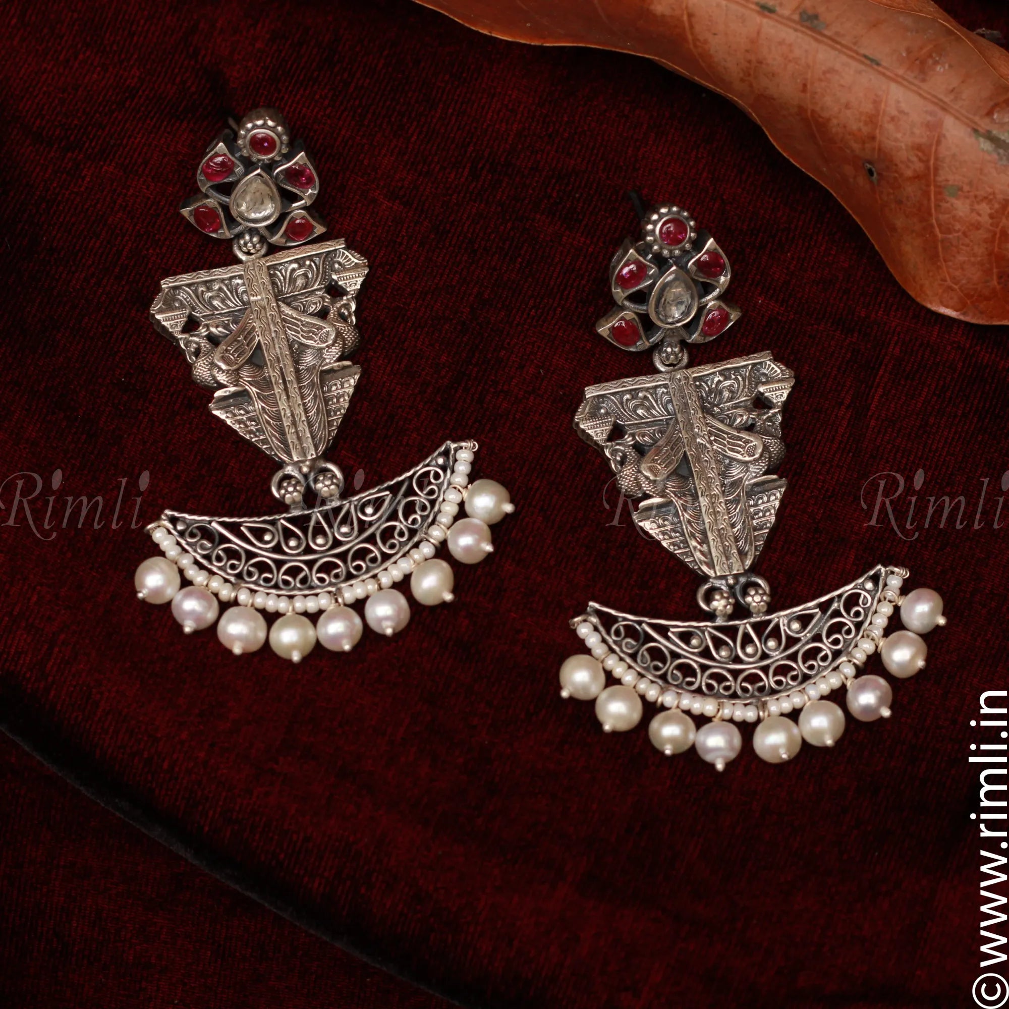 Oxidised Pearl Earring - Rimli Boutique