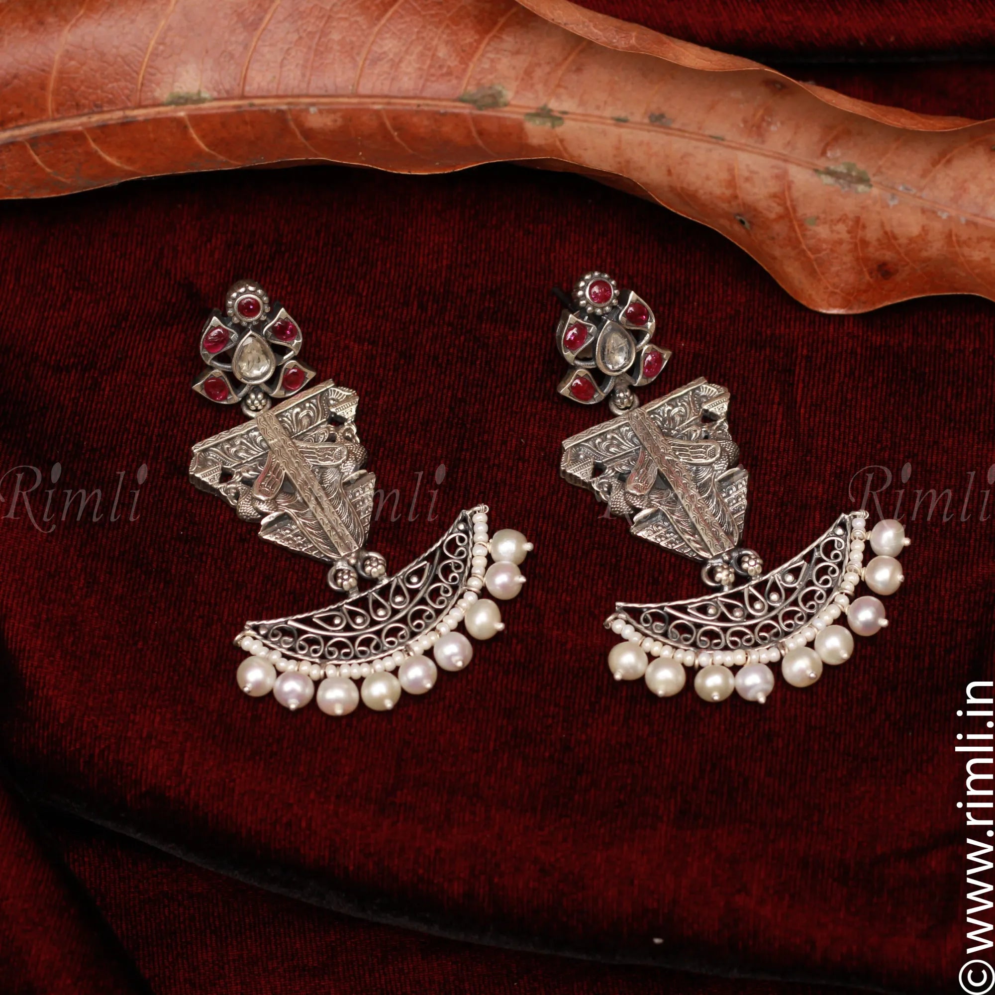 Oxidised Pearl Earring - Rimli Boutique