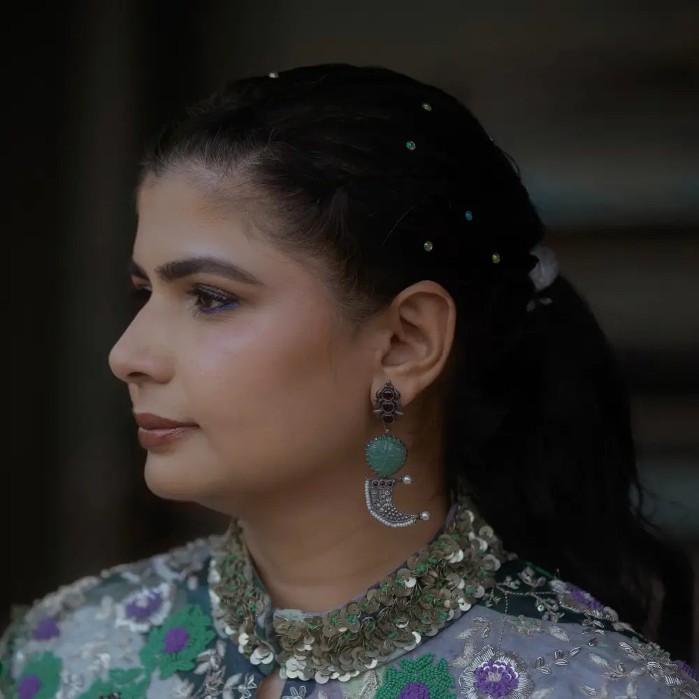 Chinmayi Oxidised Silver Earrings