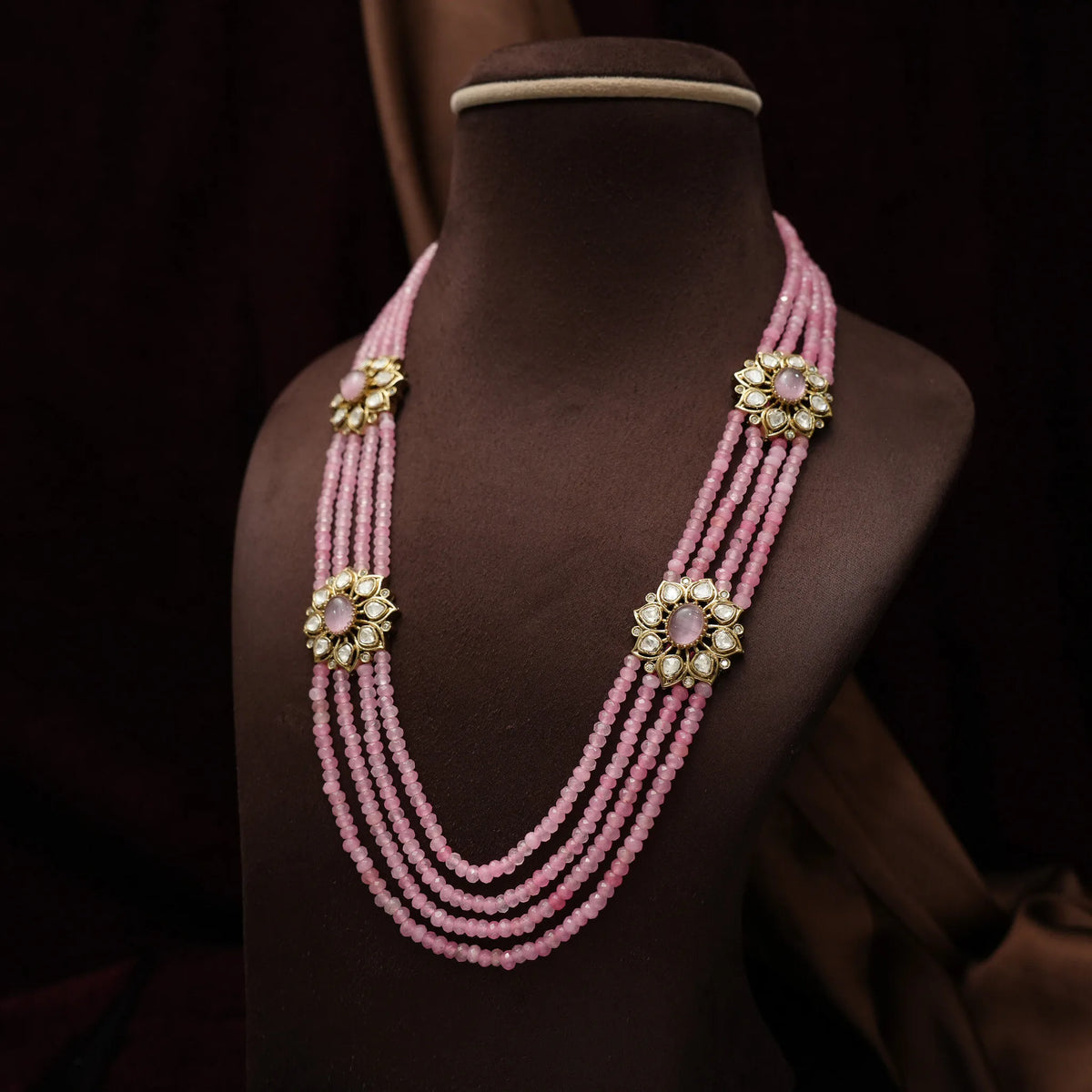 Paavai Kundan Beaded Set - Pastel Pink