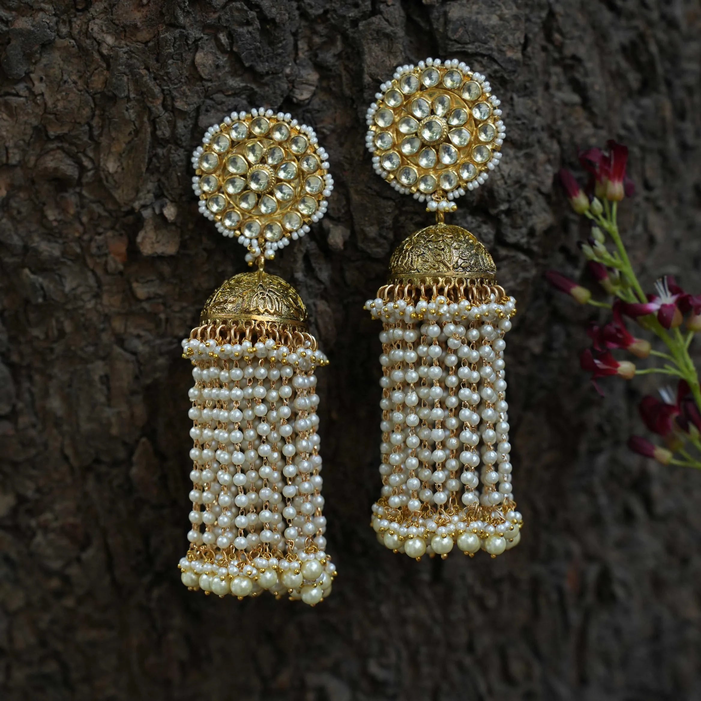 Arja Polki Jhumka Earrings - Pearl