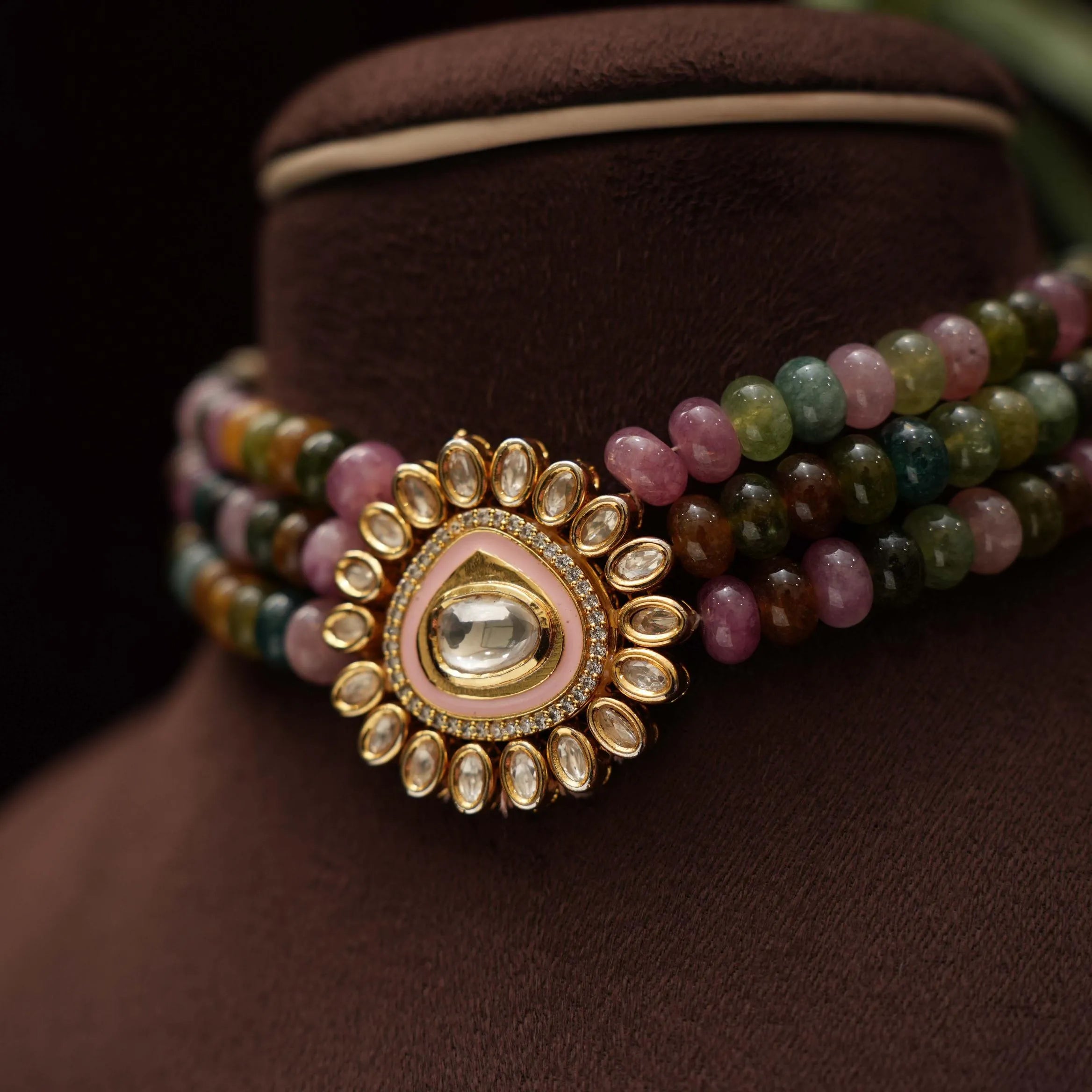 Pabel Beaded Polki Choker - Tourmaline - Rimli Boutique
