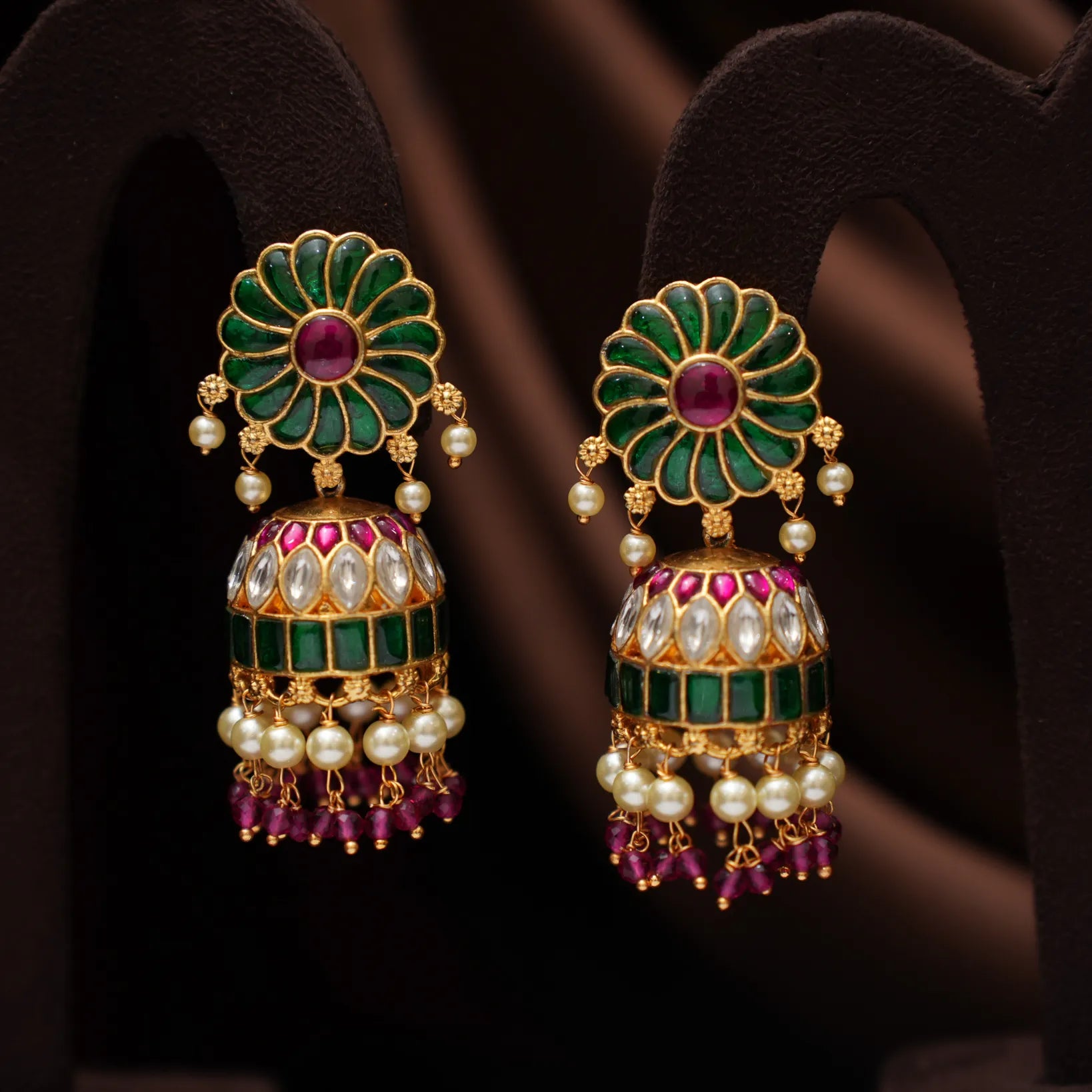 Panthini Polki Jhumka Earrings - Green