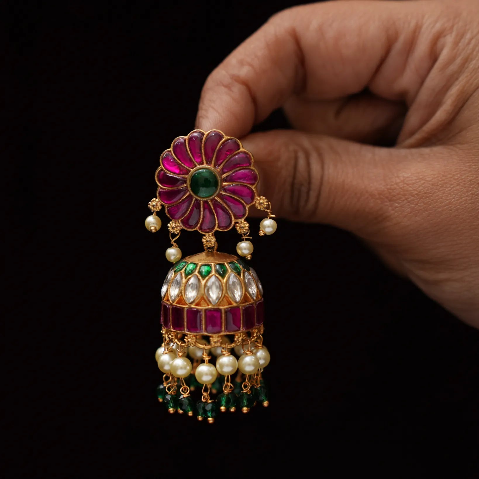 Panthini Polki Jhumka Earrings - Ruby