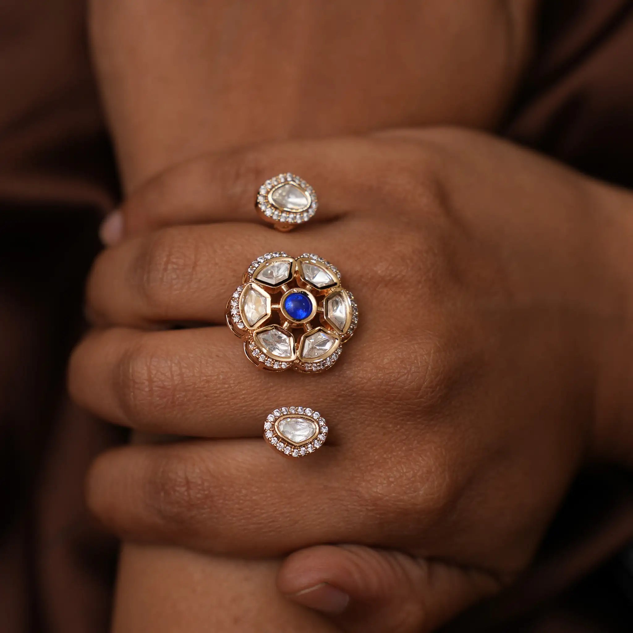 Parul Polki Ring - Blue