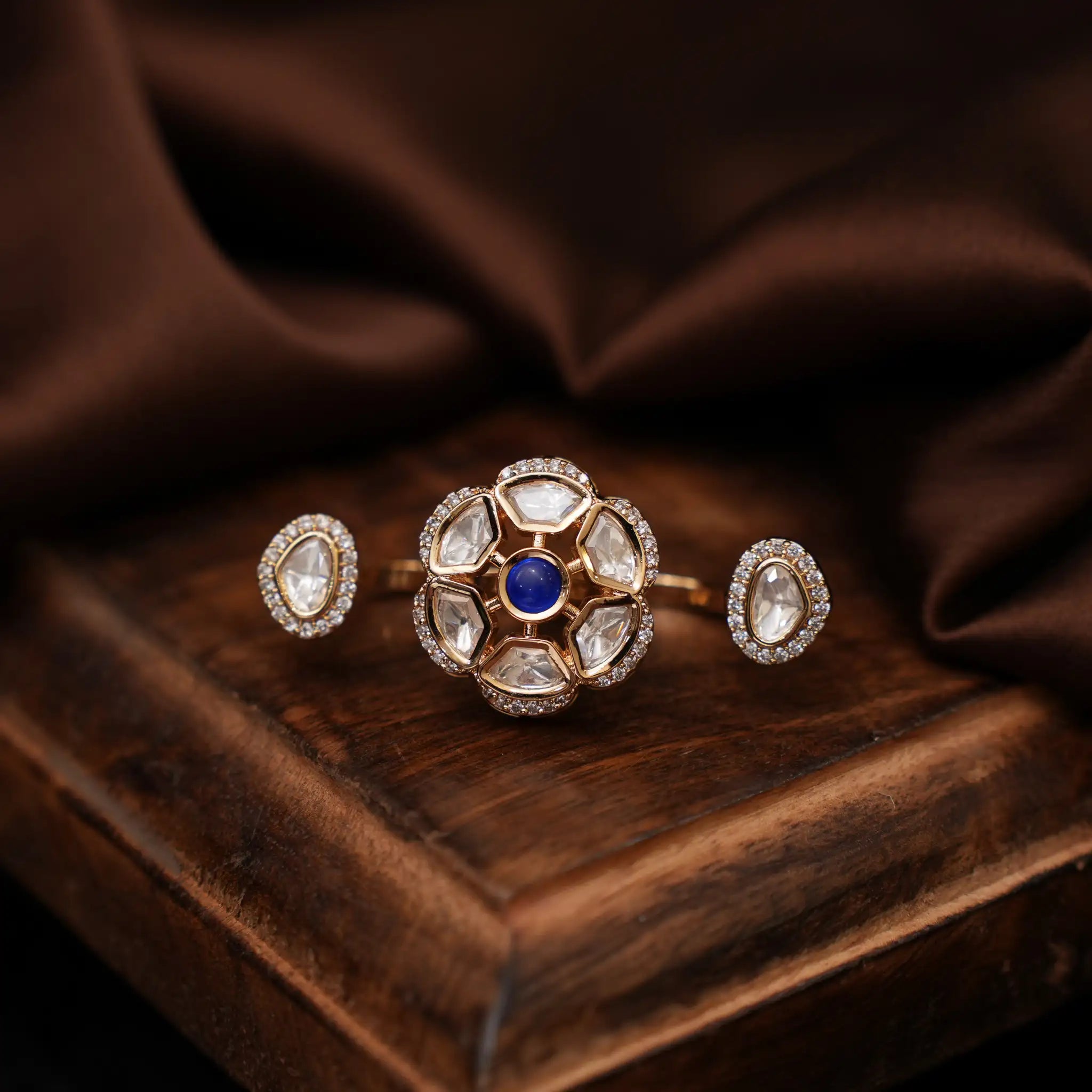 Parul Polki Ring - Blue