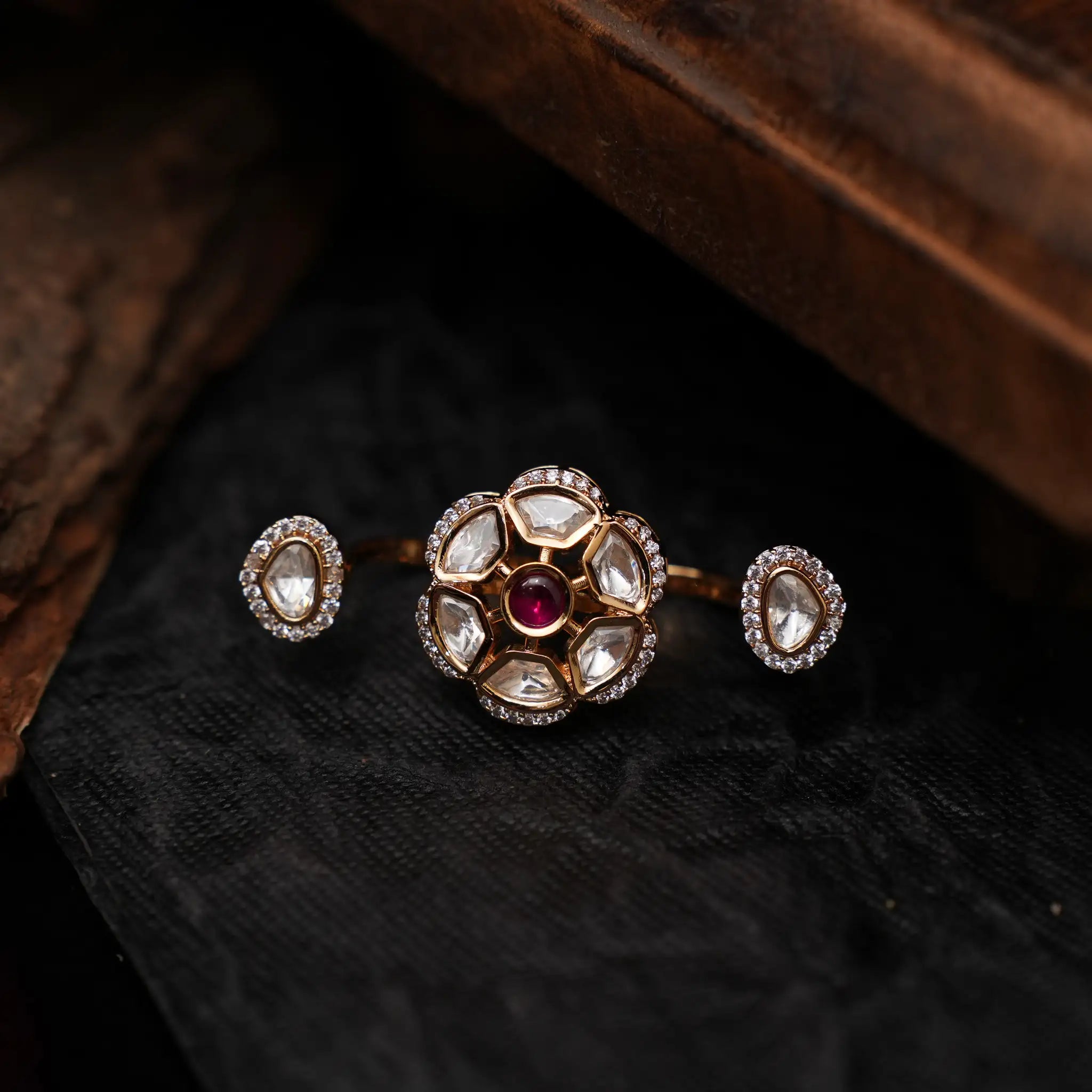 Parul Polki Ring - Red