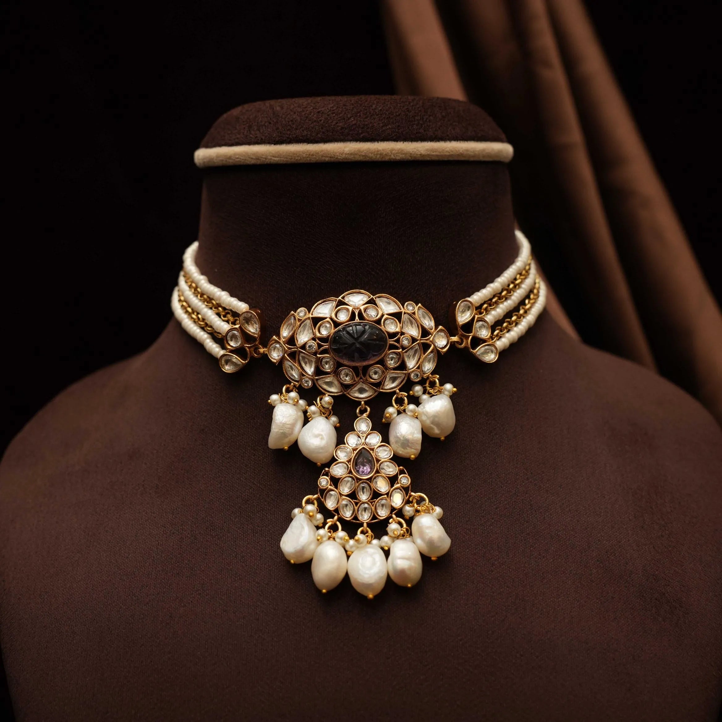 Prachi Pearl Polki Choker - Purple