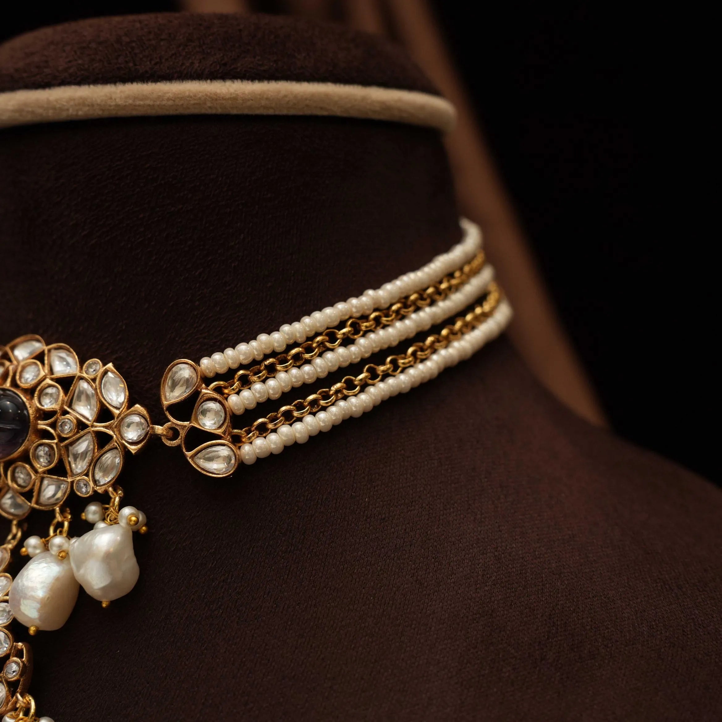 Prachi Pearl Polki Choker - Purple