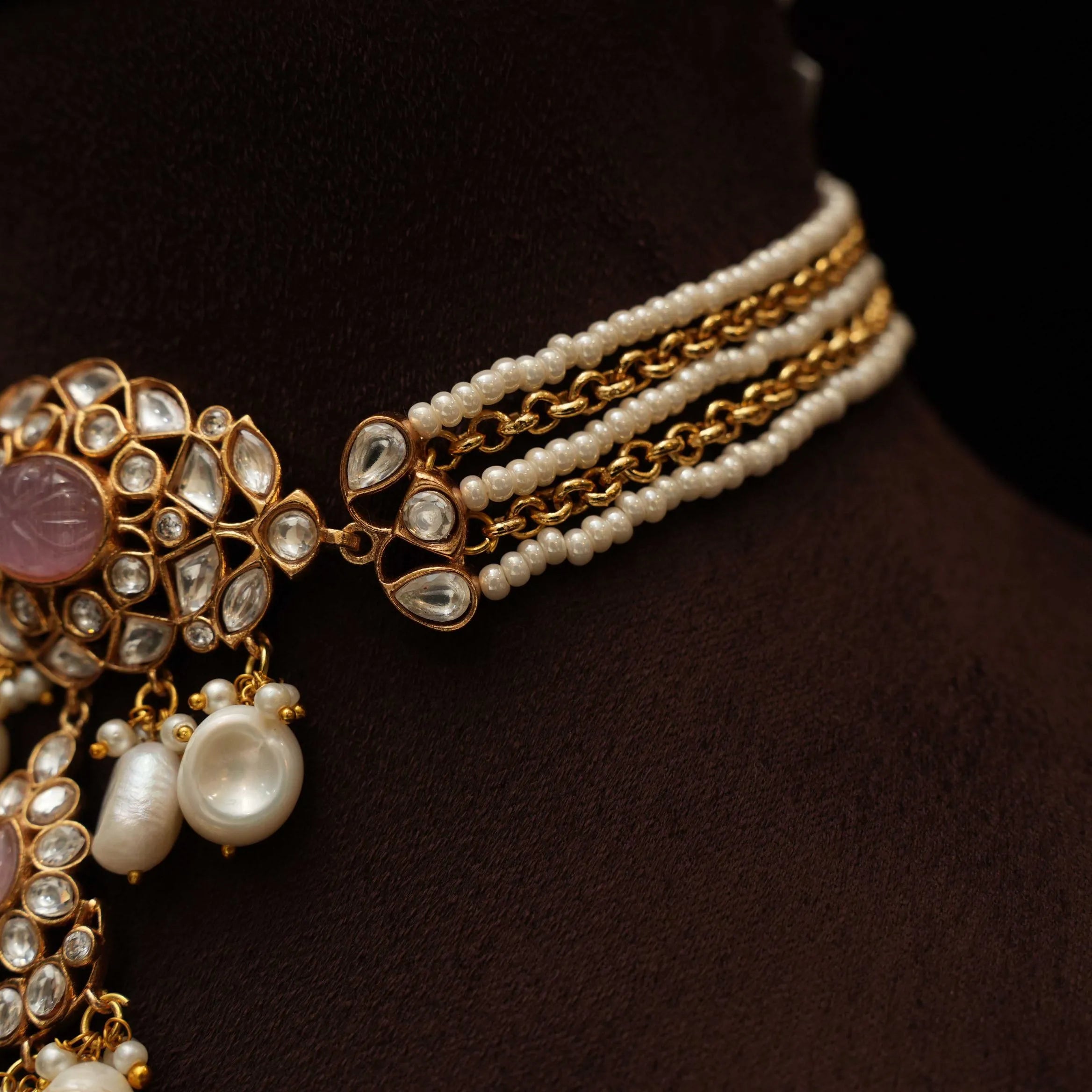 Prachi Pearl Polki Choker - Pastel Pink