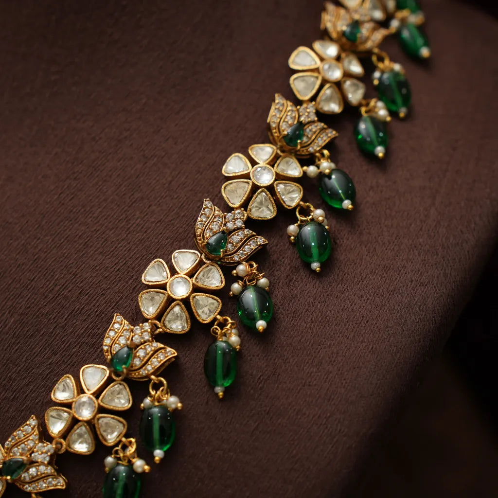Prajna Victorian Kundan Necklace - Green
