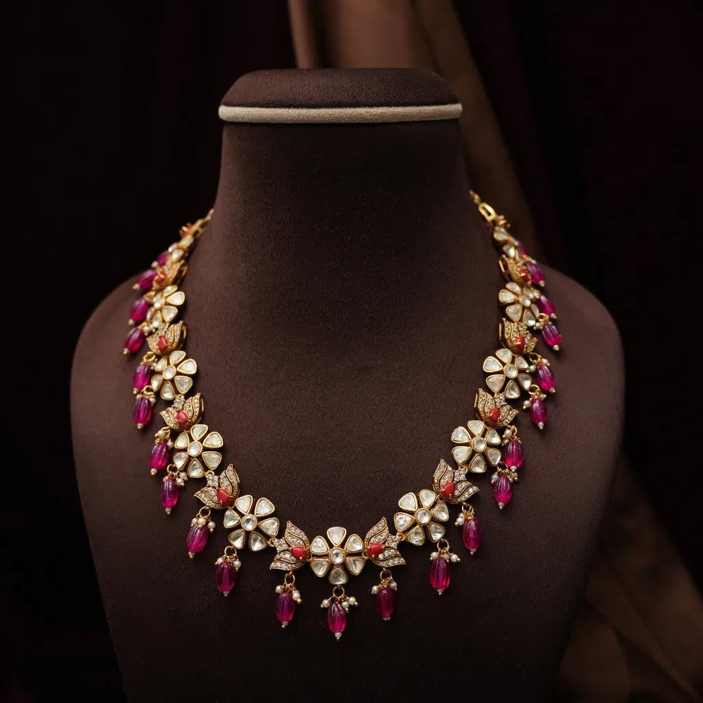 Prajna Victorian Kundan Necklace - Red