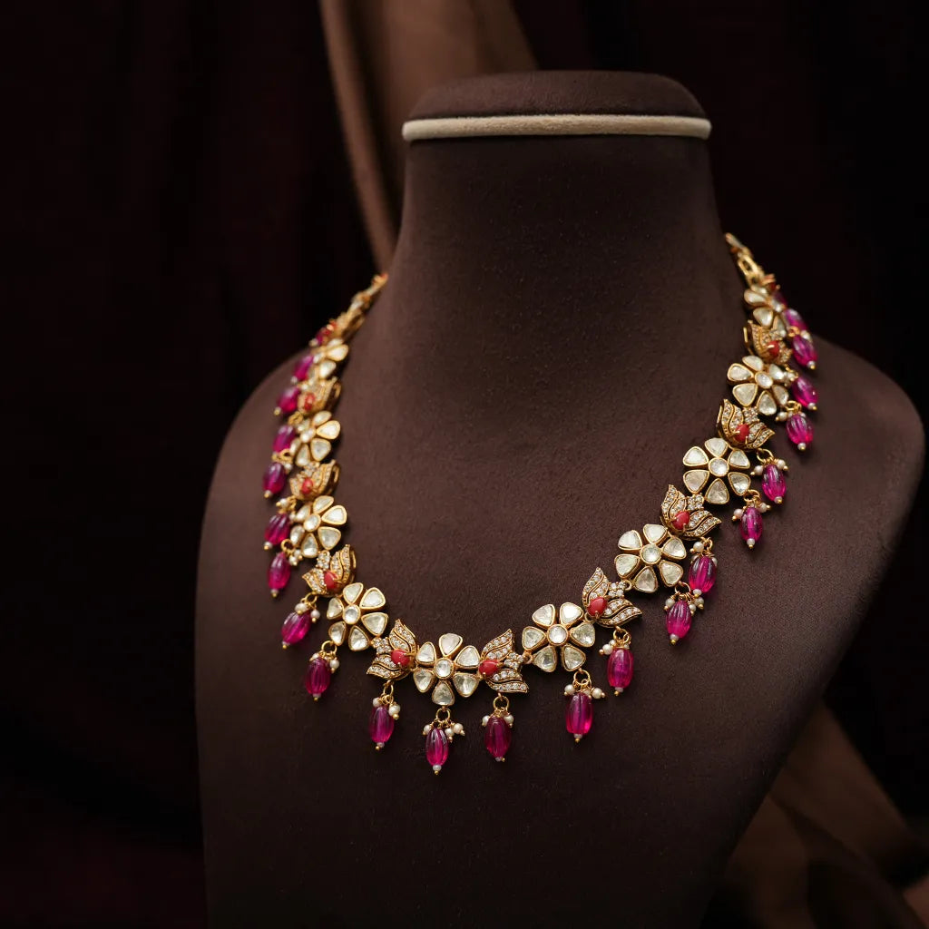 Prajna Victorian Kundan Necklace - Red