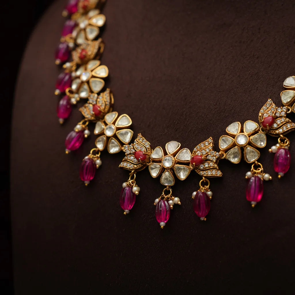 Prajna Victorian Kundan Necklace - Red