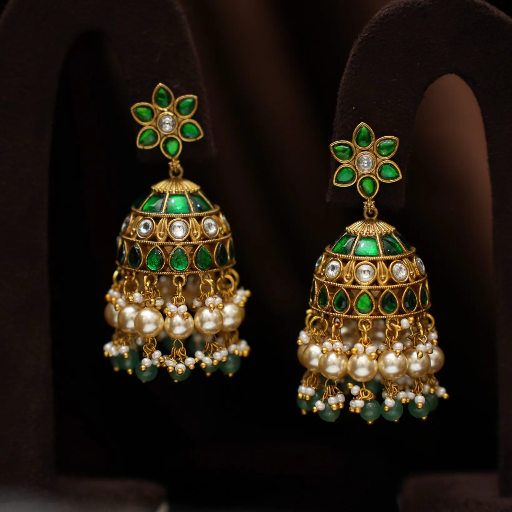 Pranika Polki Jhumka Earrings - Green