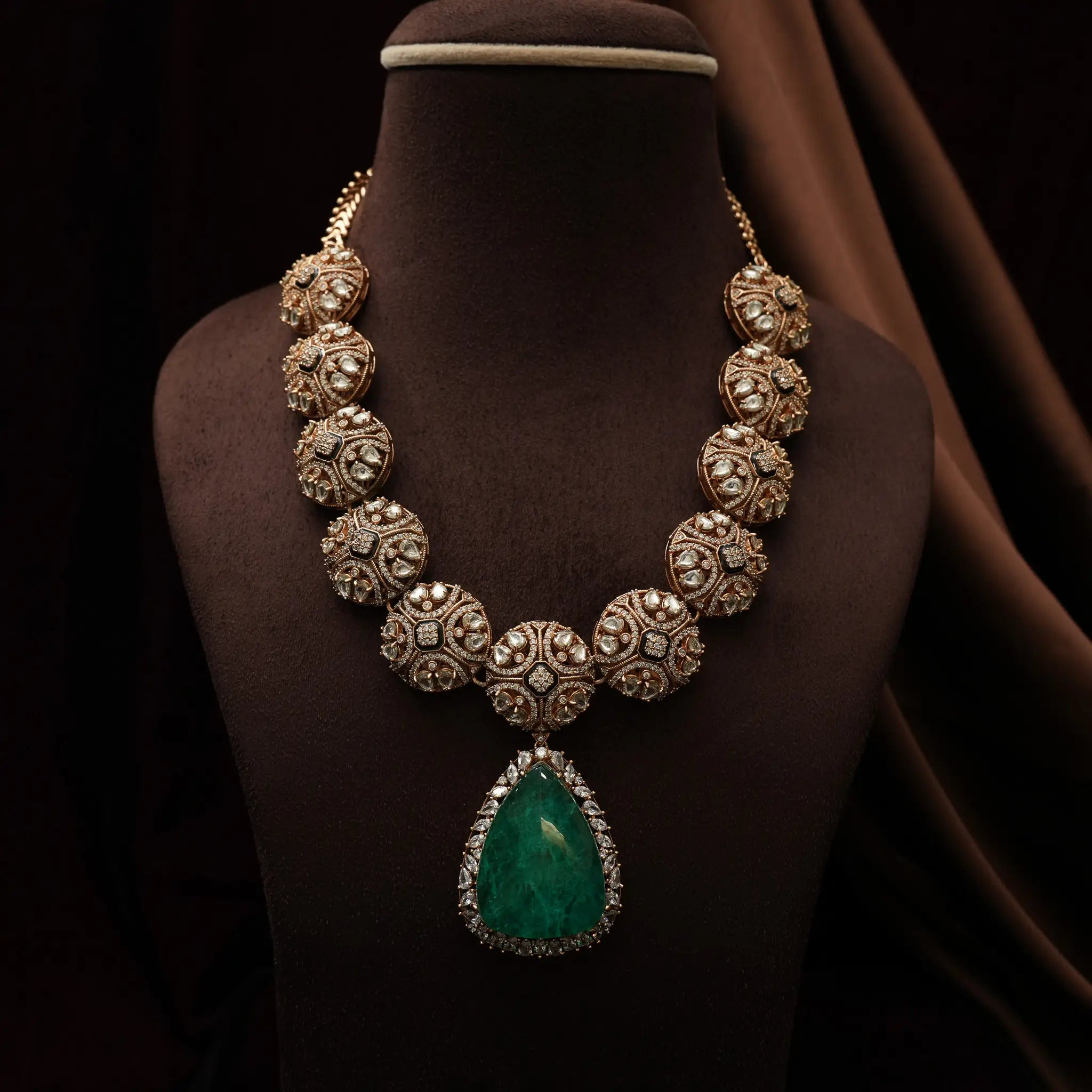 Pranjali Victorian Polki Necklace - Pastel Green