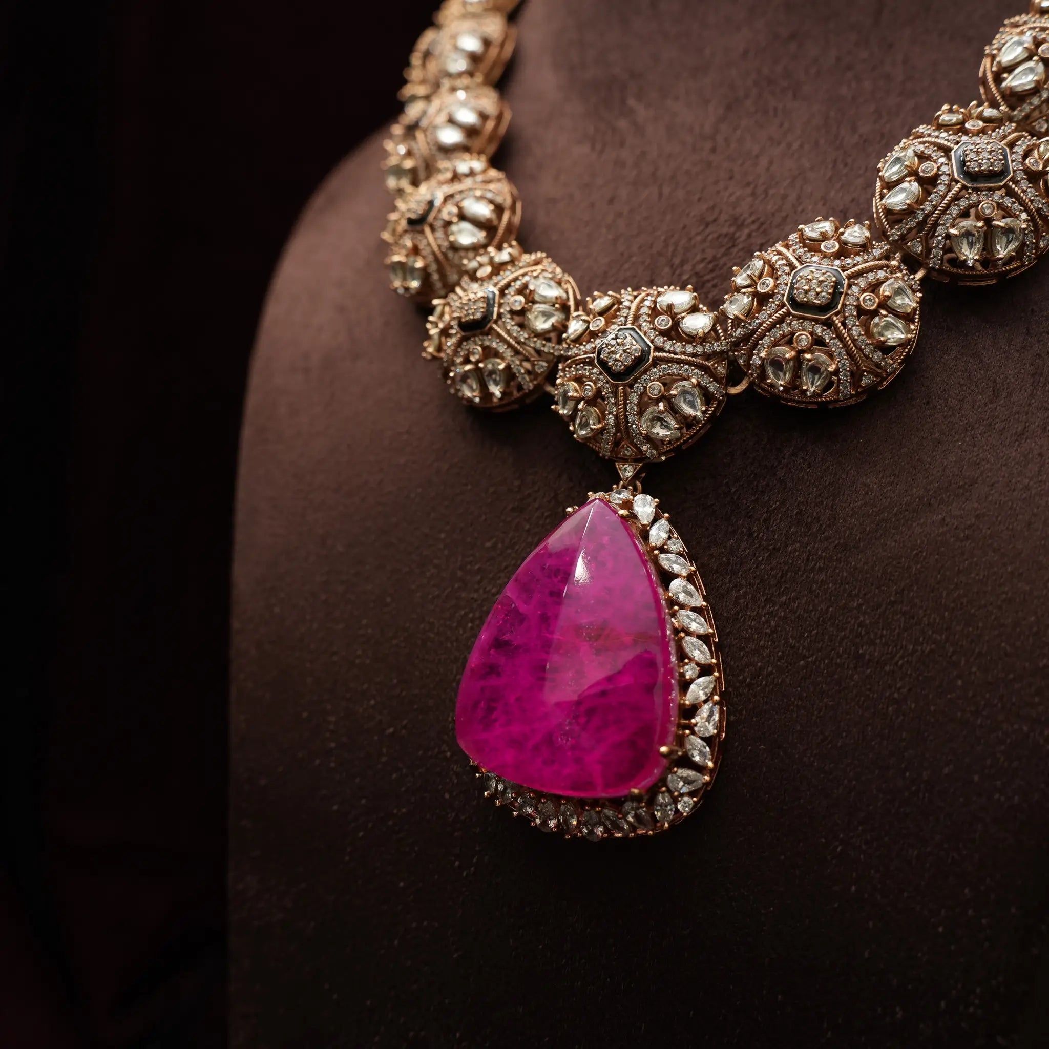 Pranjali Victorian Polki Necklace - Ruby