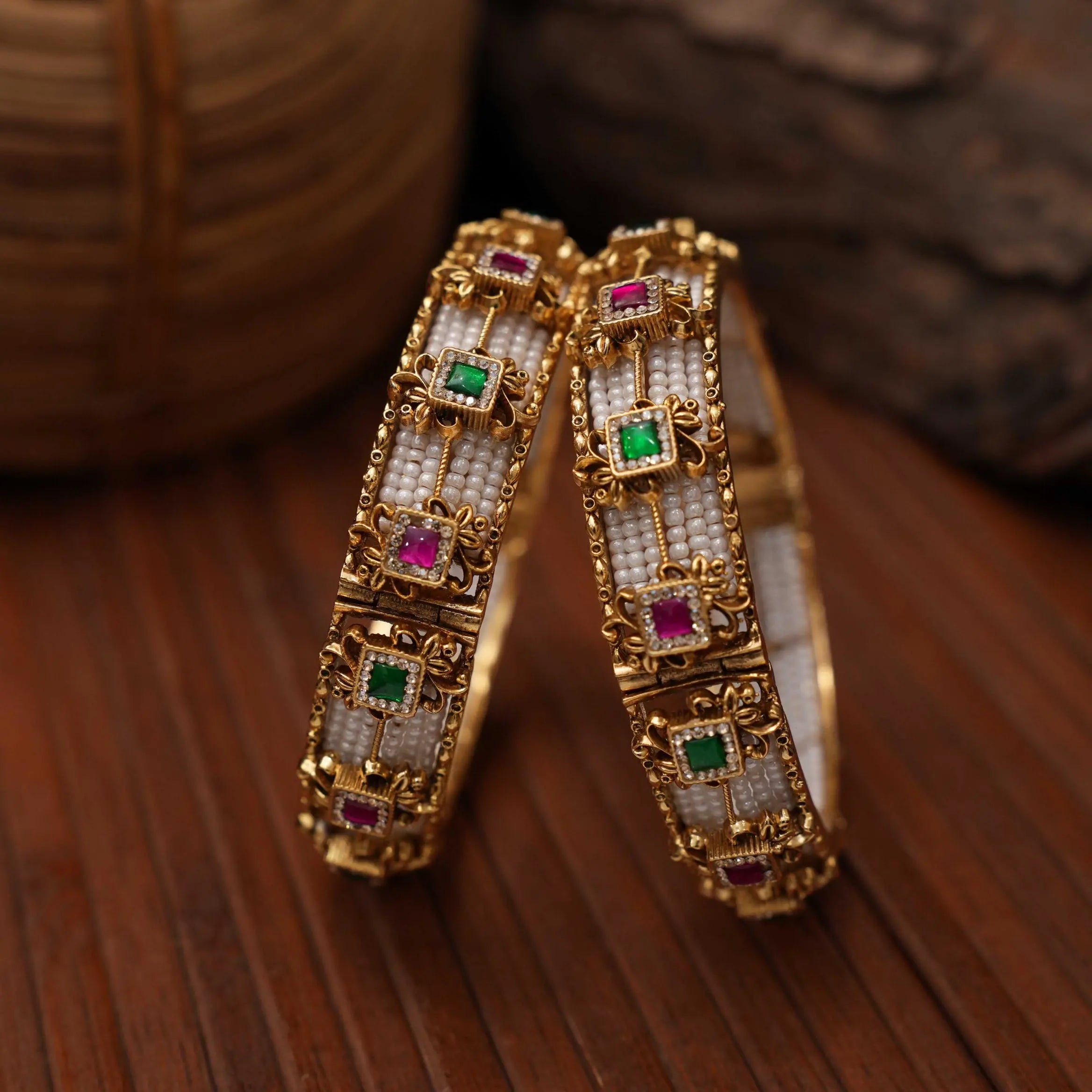 Prayagi Polki Bangles - White