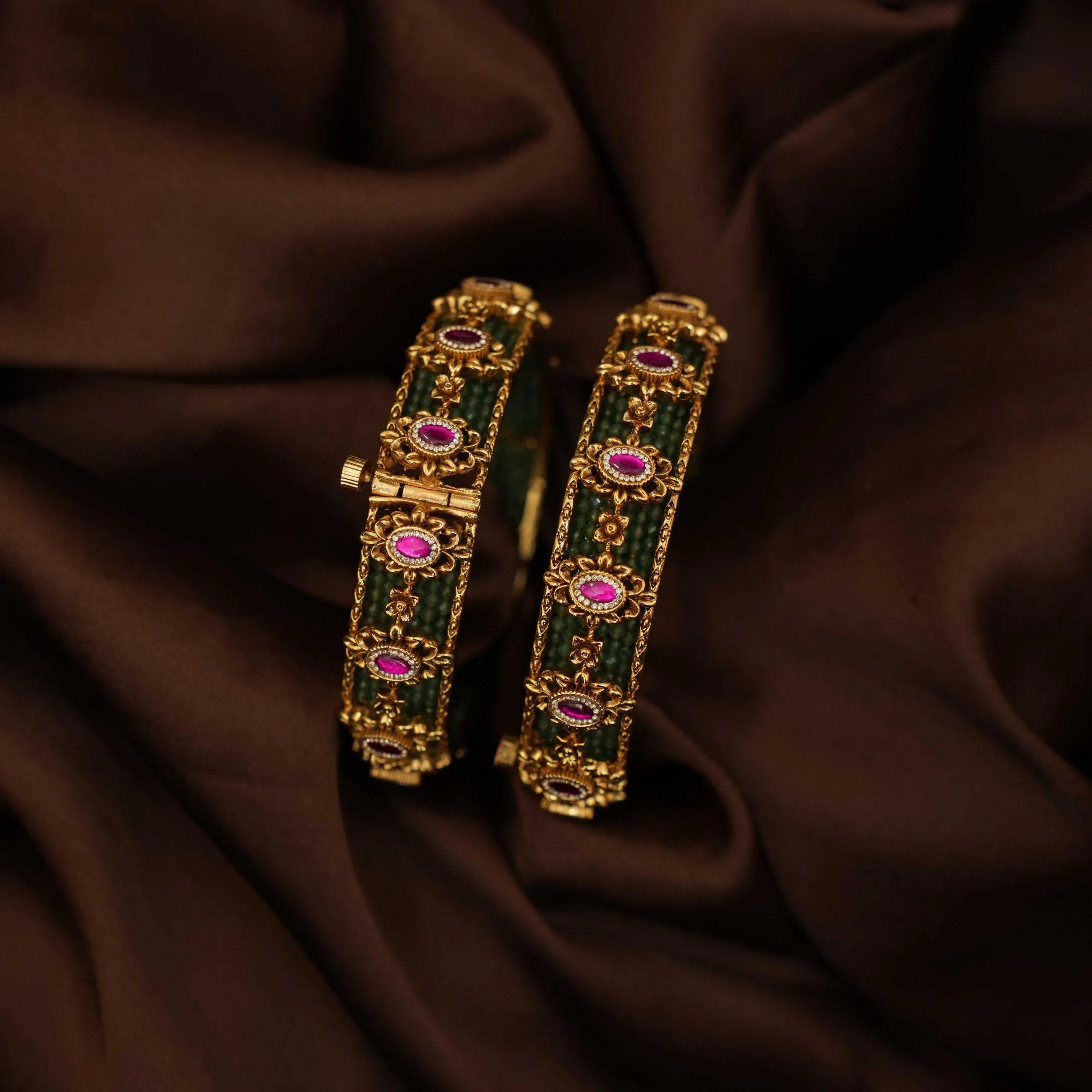 Prayagi Polki Bangles - Green