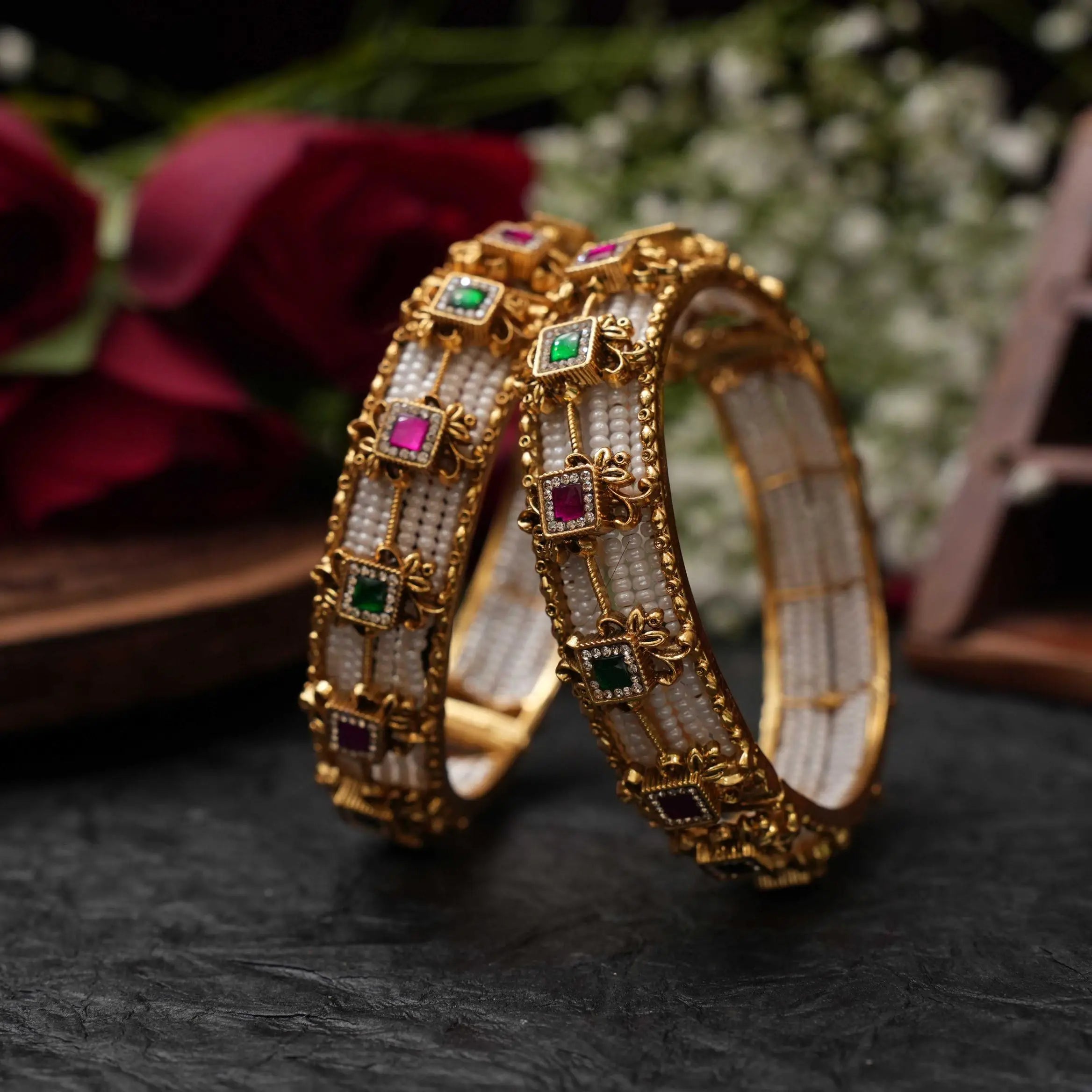 Prayagi Polki Bangles - White