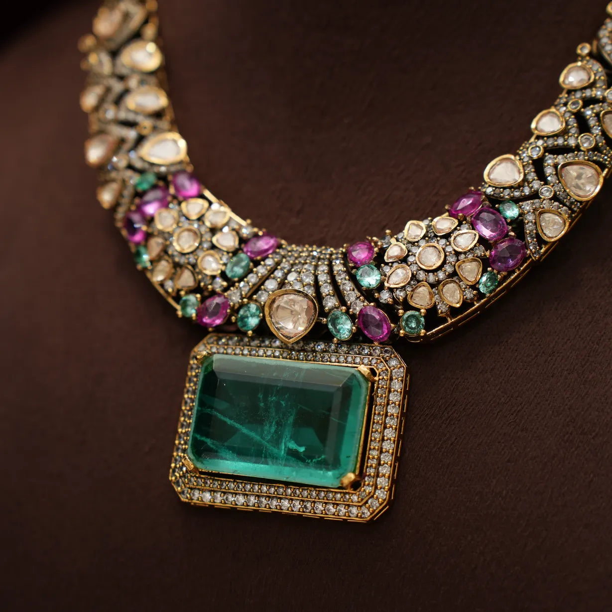 Prisha Victorian Polki Necklace - Pastel Green