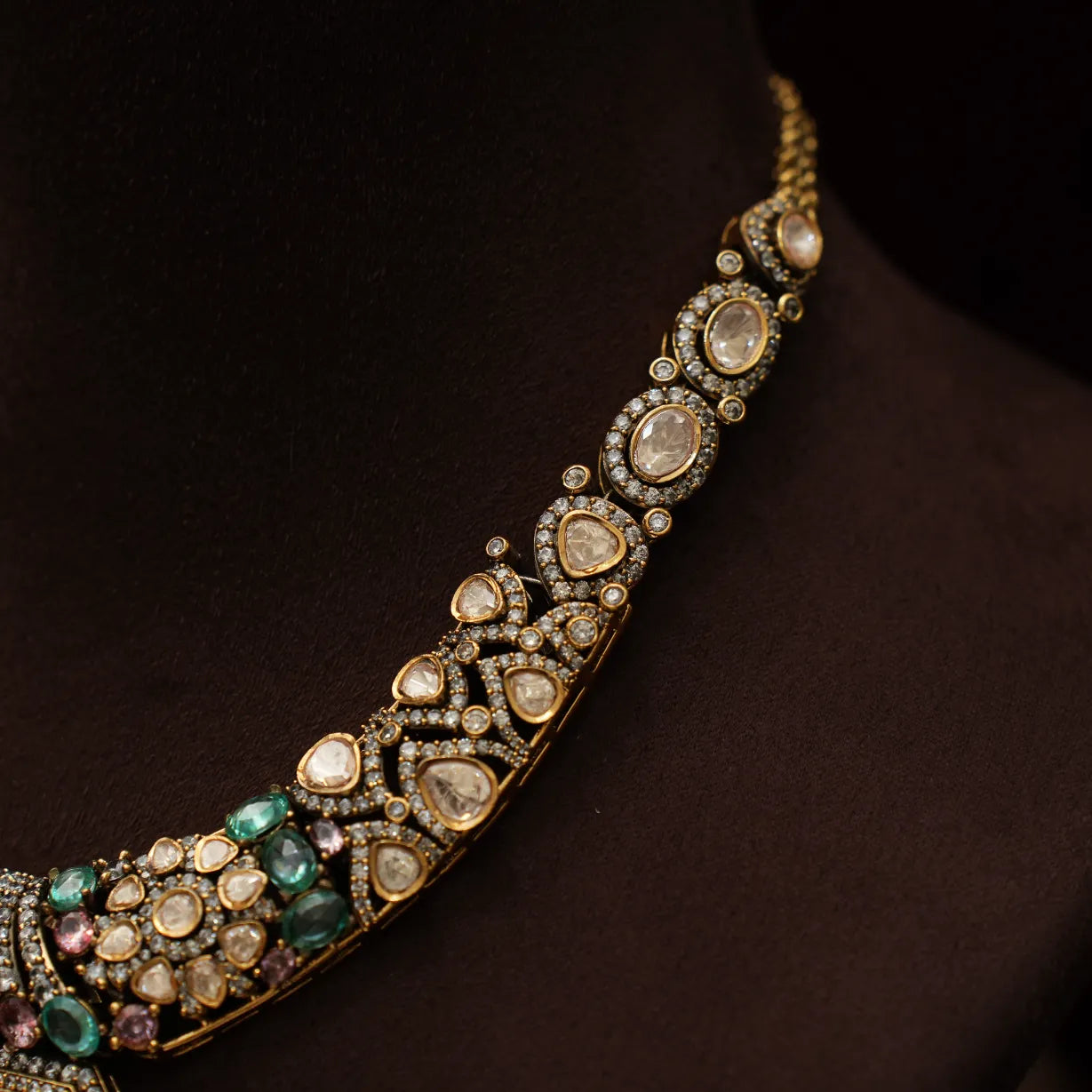 Prisha Victorian Polki Necklace - Pastel Pink