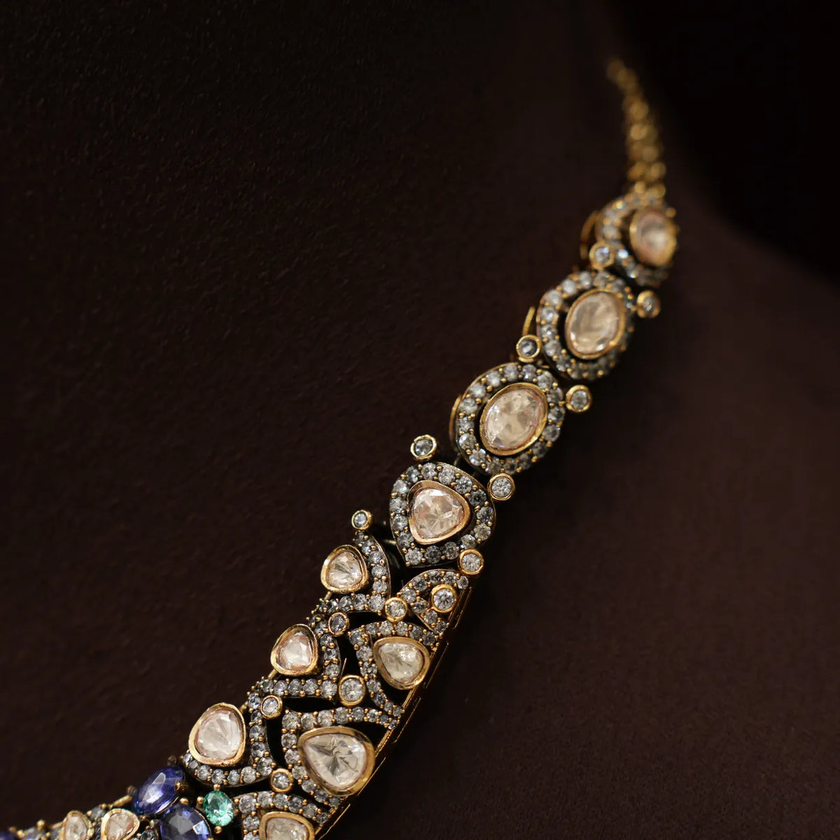 Prisha Victorian Polki Necklace - Ruby Pink