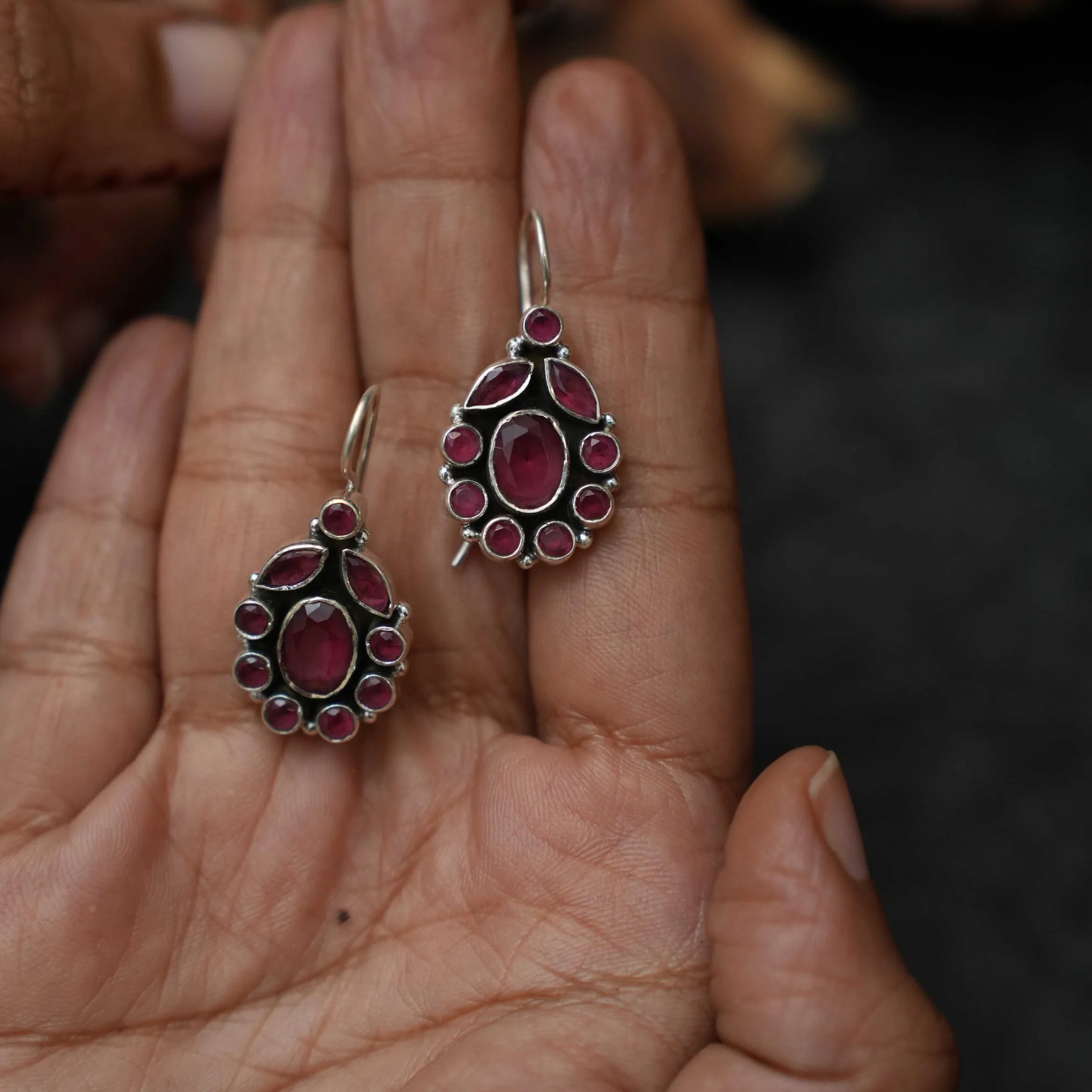 Puviksha Silver Oxidised Earrings - Reddish Pink