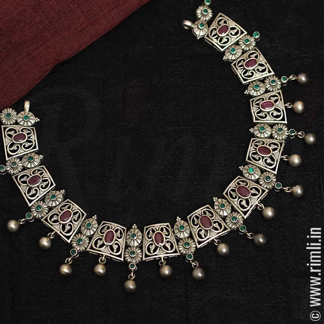 Ethnic Silver Necklace - Rimli Boutique