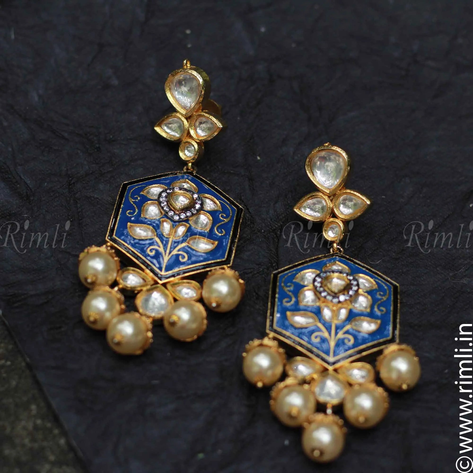 Statement Blue Meenakari Earrings - Rimli Boutique