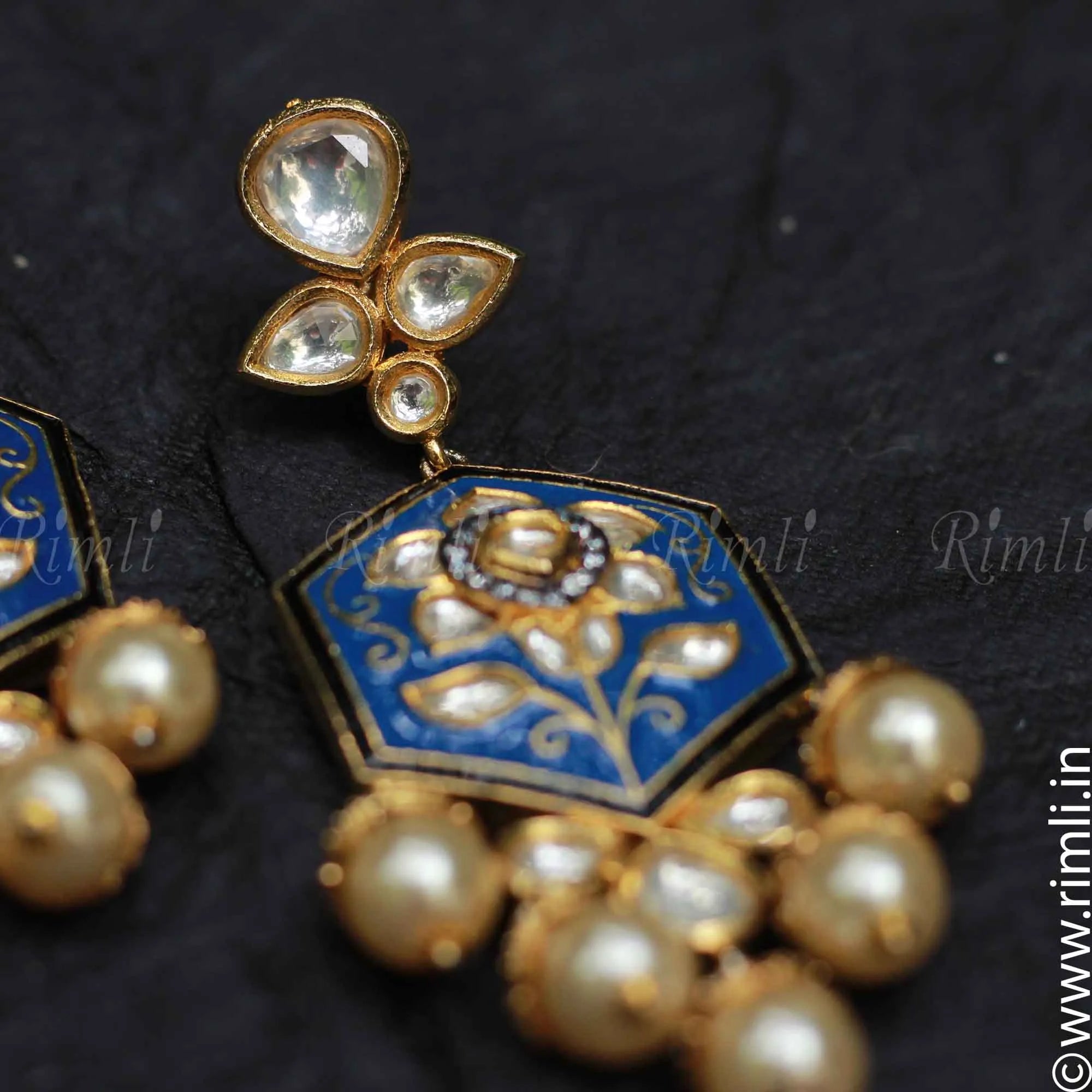 Statement Blue Meenakari Earrings - Rimli Boutique
