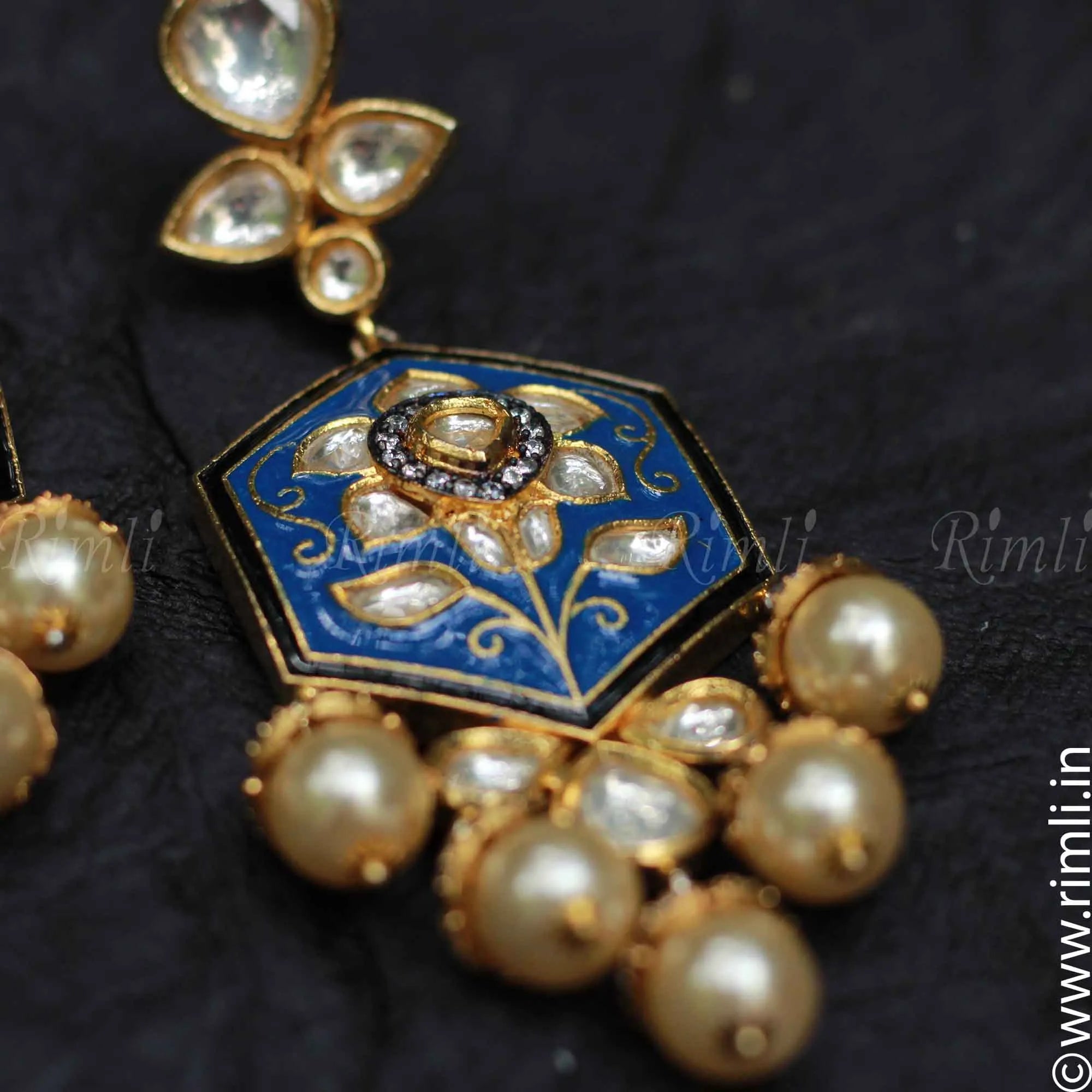 Statement Blue Meenakari Earrings - Rimli Boutique