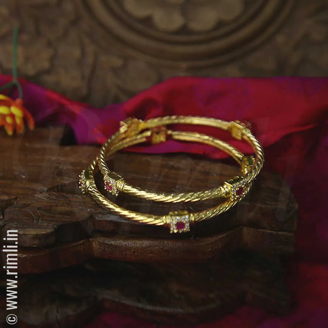 Designer Bangles With Pink Stones - Rimli Boutique