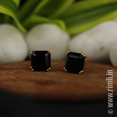 Square Color Earrings - Black - Rimli Boutique