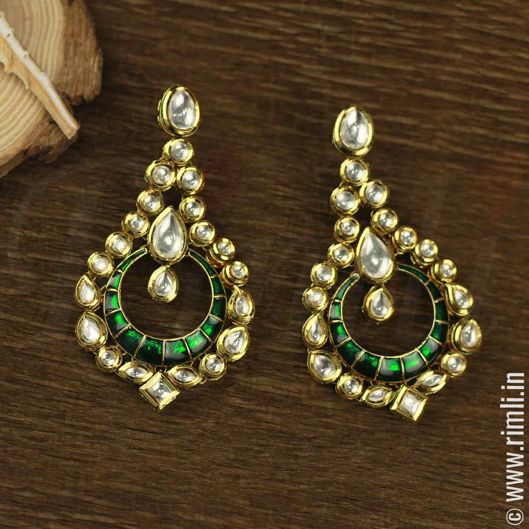 Green Kundan Chandbali Earrings