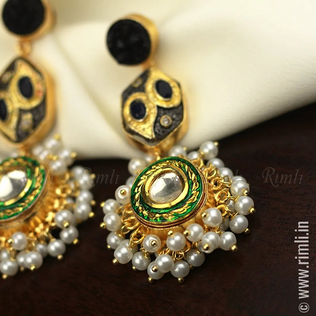 Traditional Black, Gold & Green Earrings - Rimli Boutique