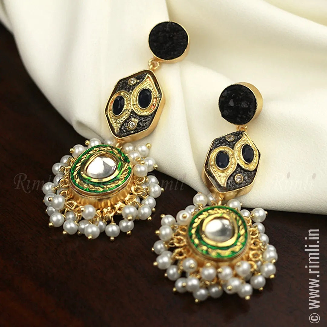 Traditional Black, Gold & Green Earrings - Rimli Boutique
