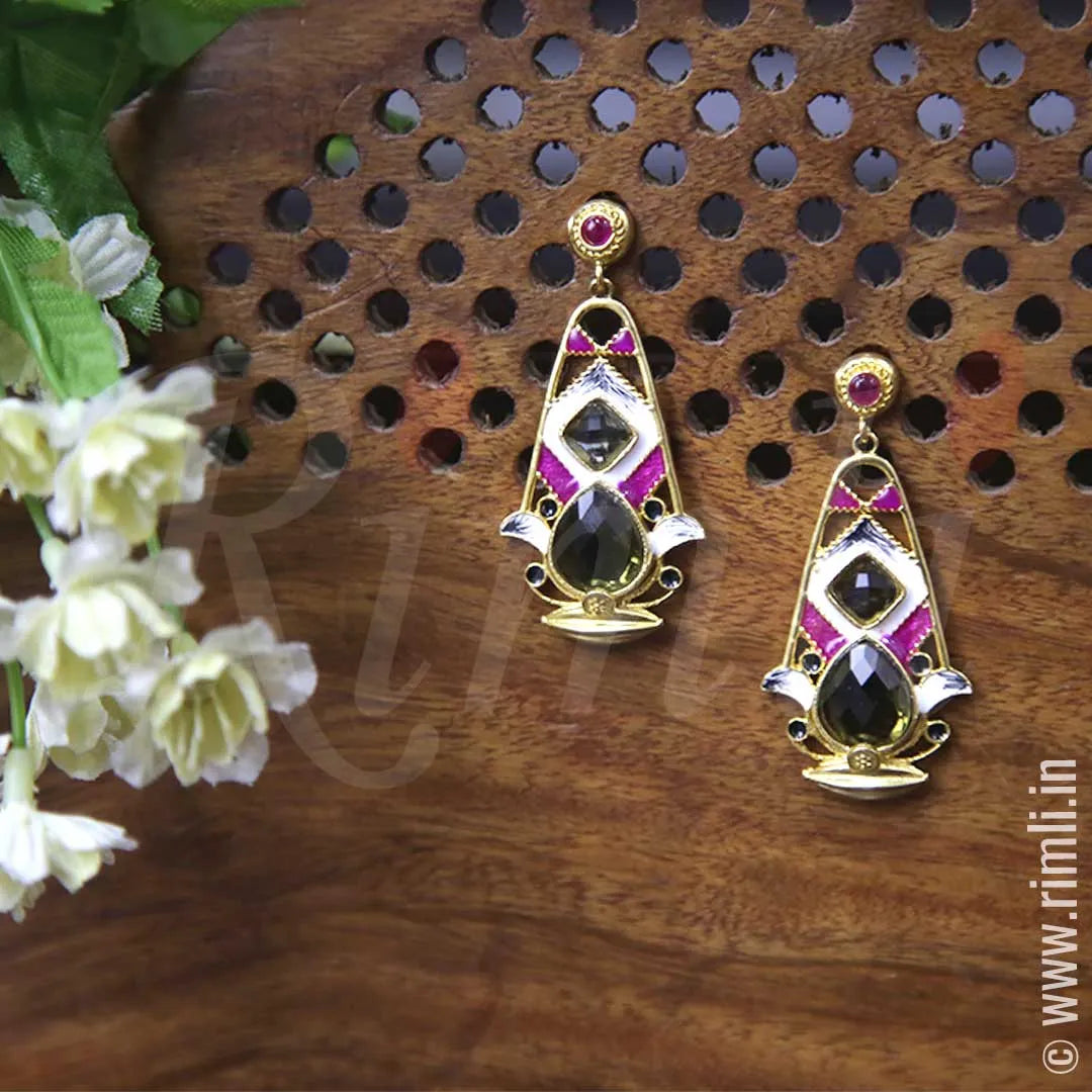 Magenta & Olive Green Earrings - Rimli Boutique