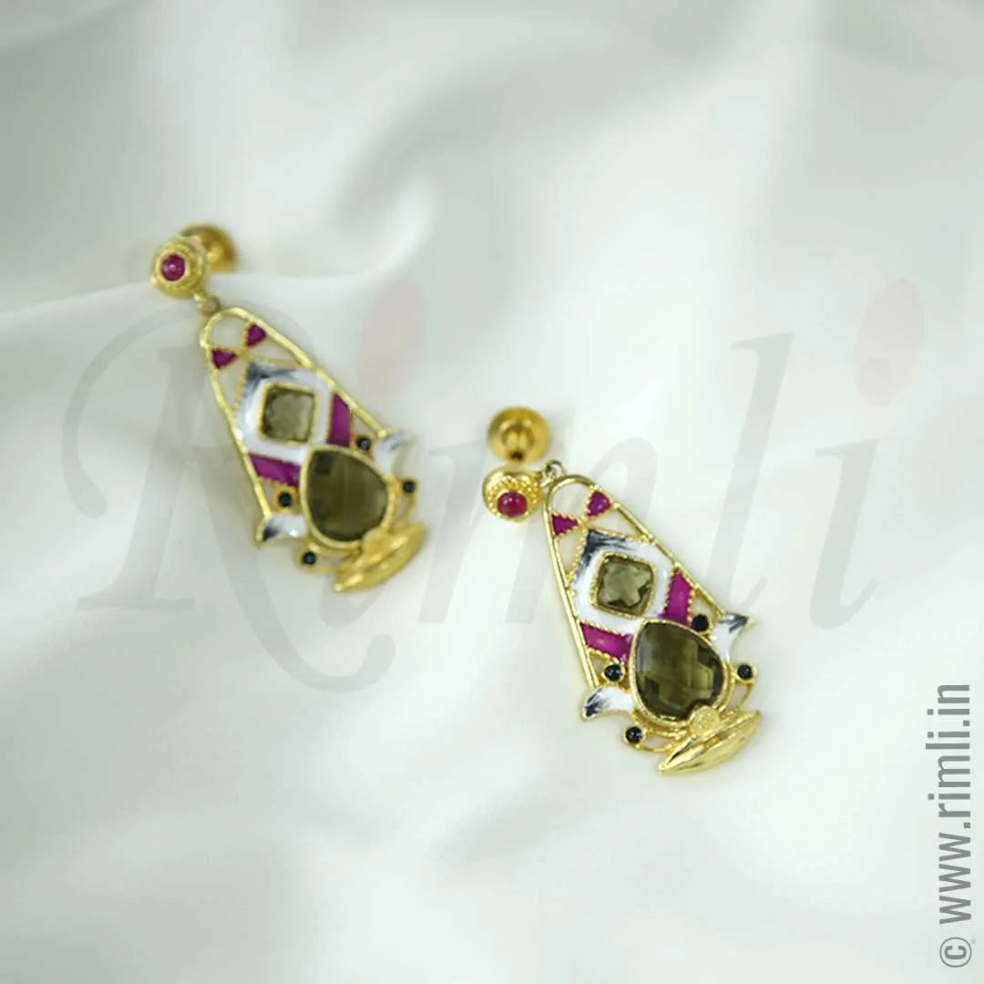Magenta & Olive Green Earrings - Rimli Boutique