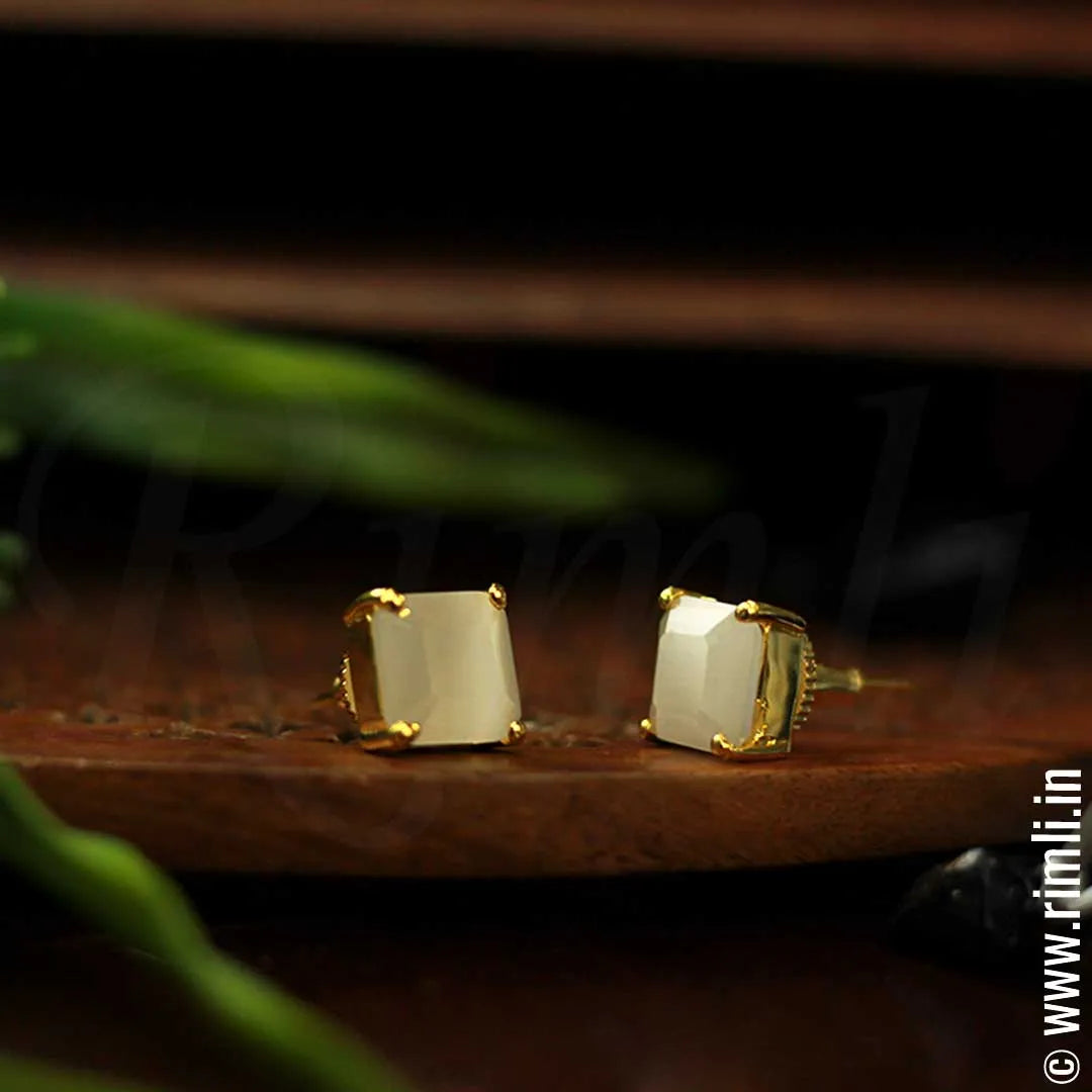 Square Color Earrings - White - Rimli Boutique