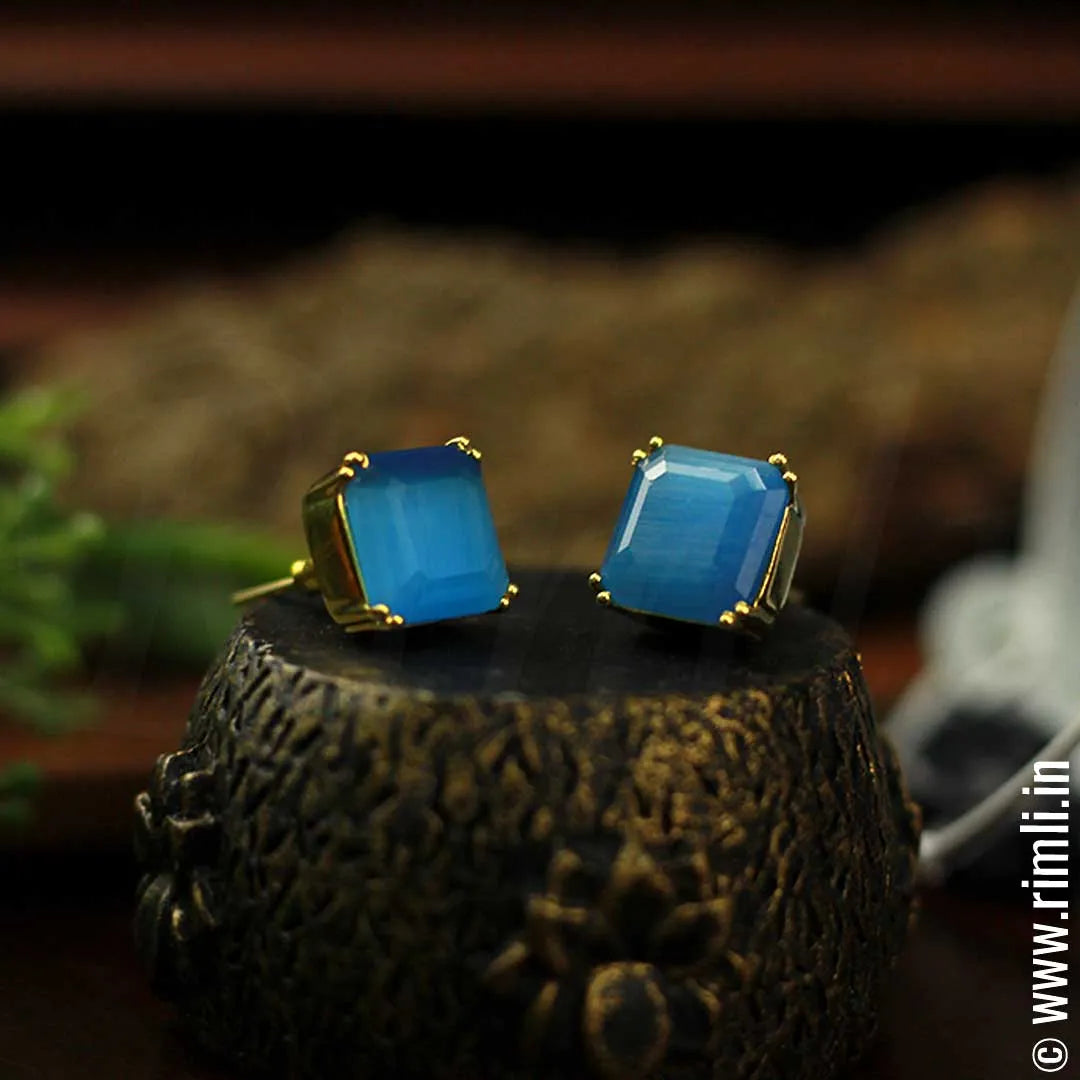 Square Color Earrings - Sky Blue - Rimli Boutique