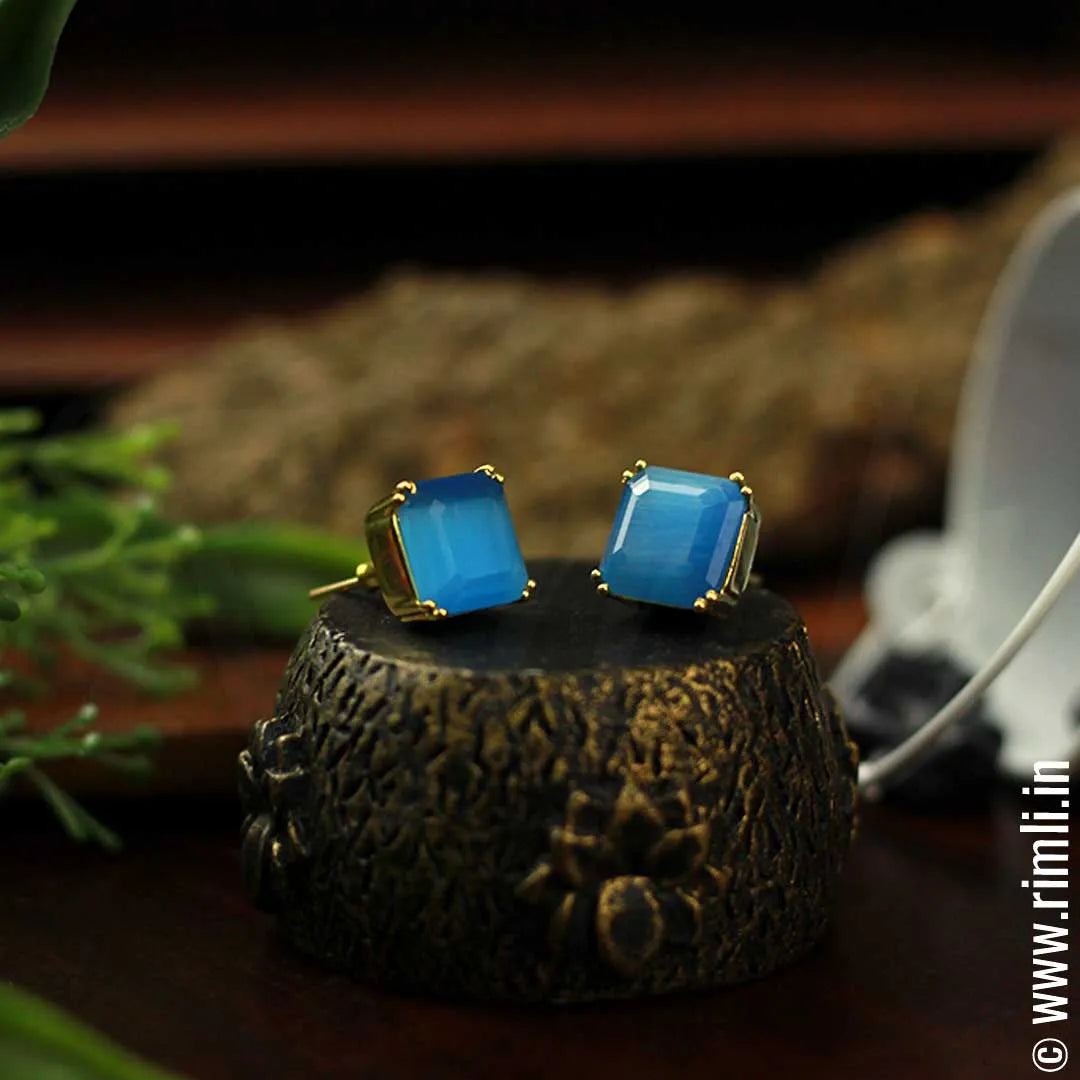 Square Color Earrings - Sky Blue - Rimli Boutique