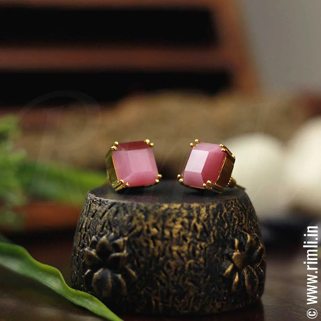 Square Color Earrings - Pink - Rimli Boutique