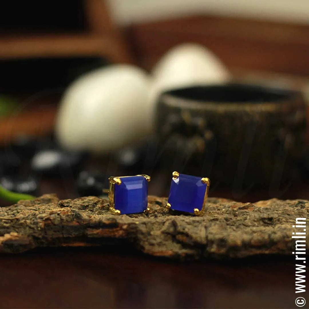 Square Color Earrings - Ink Blue - Rimli Boutique