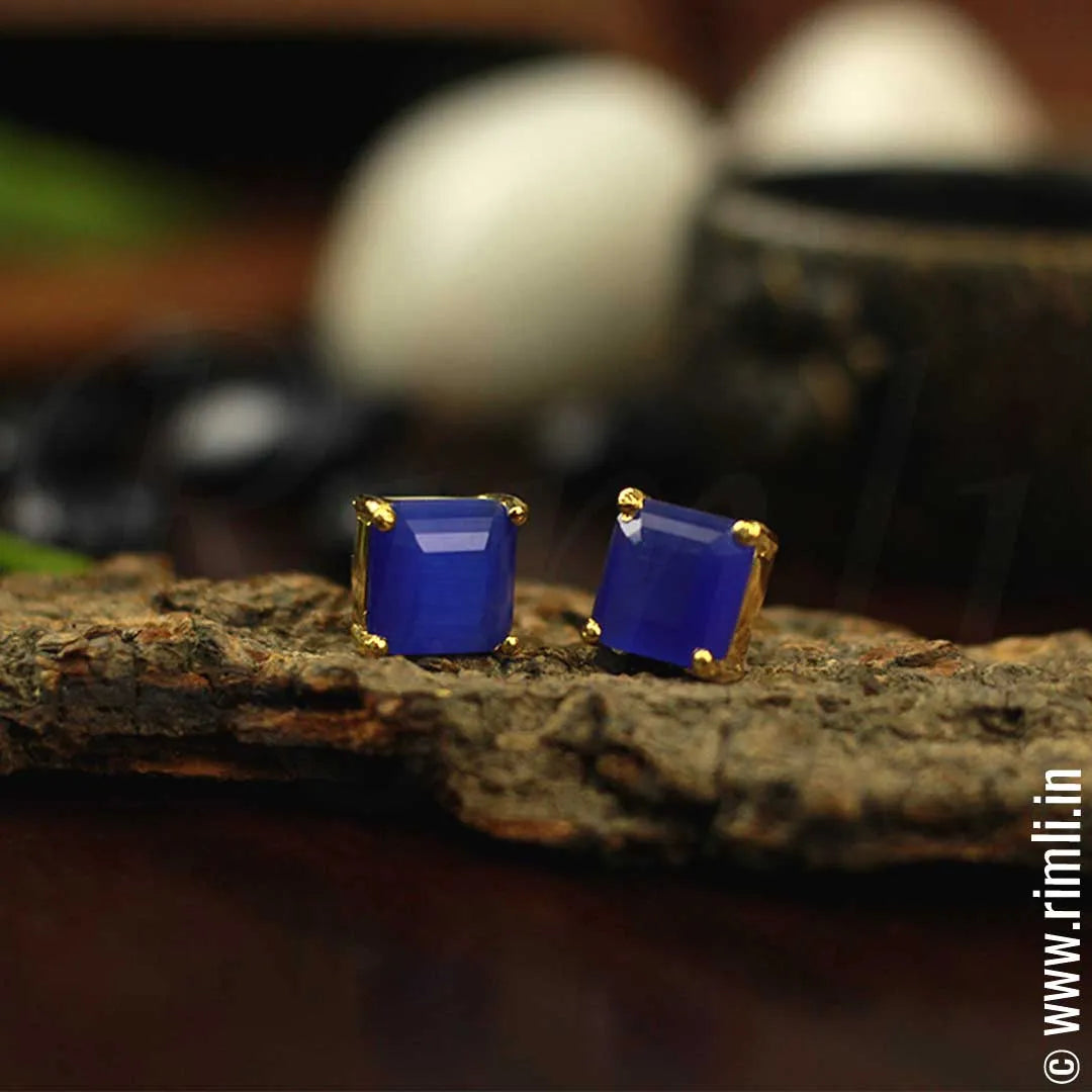 Square Color Earrings - Ink Blue - Rimli Boutique