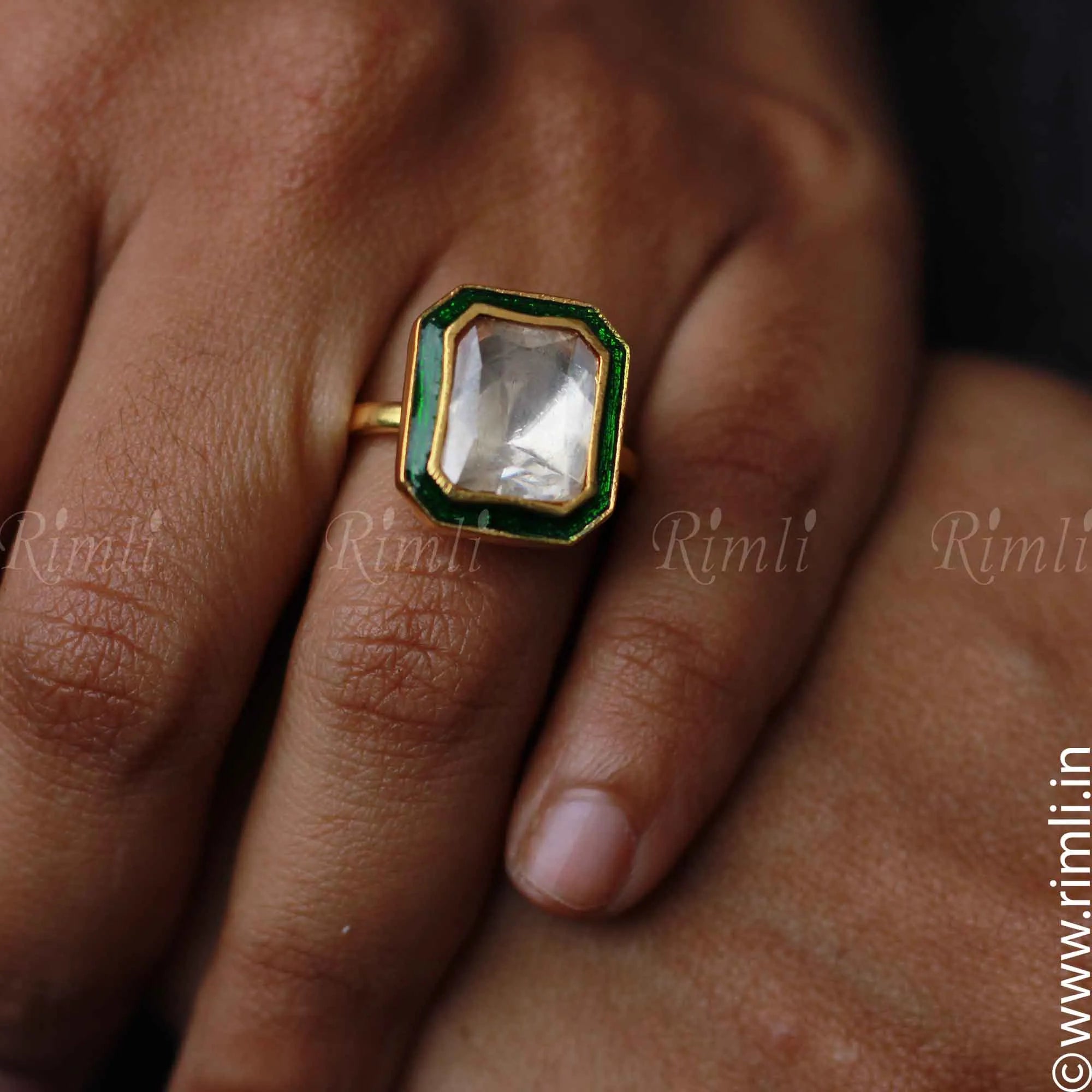 Green Kundan Silver Ring - Rimli Boutique