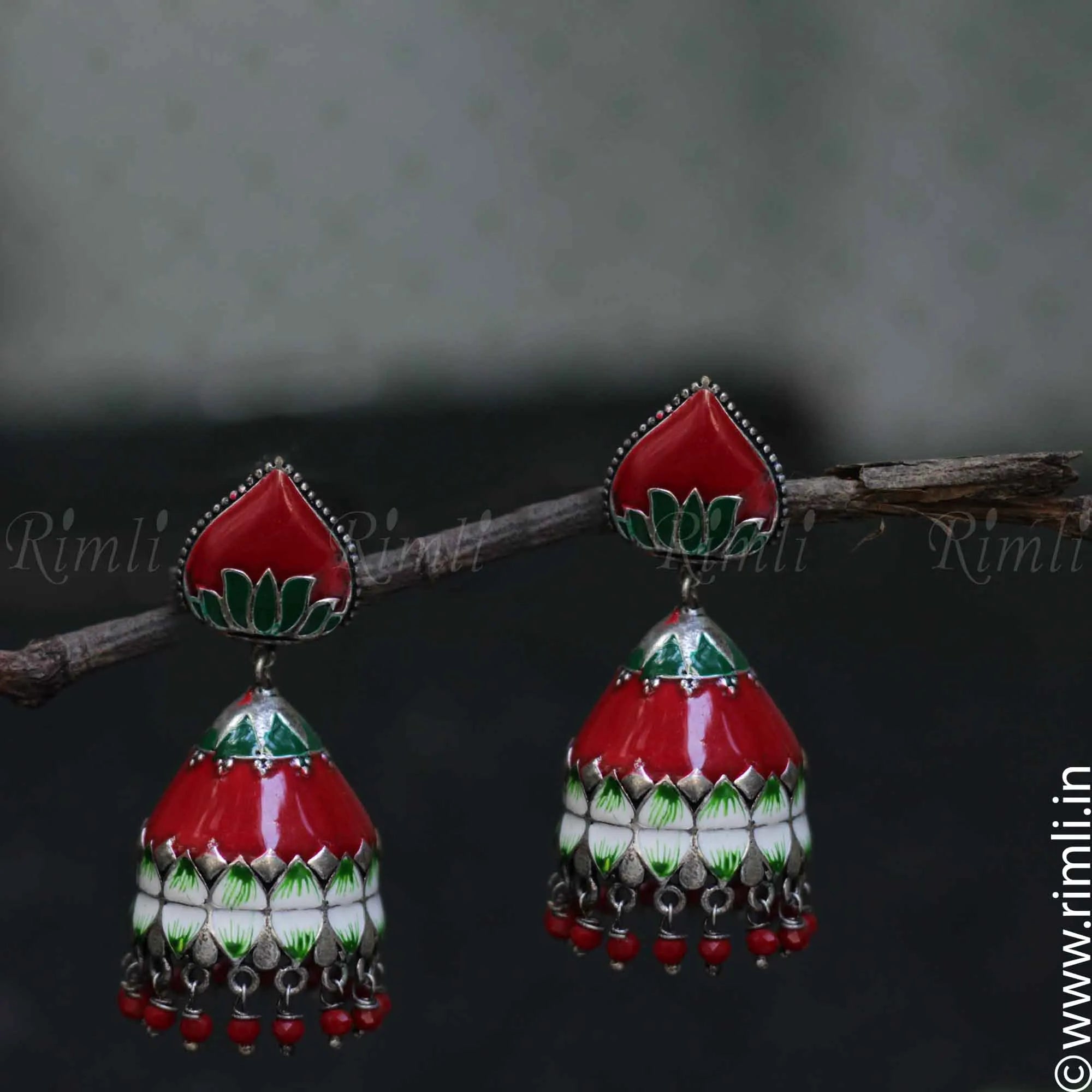 Red Dome Jhumka - Rimli Boutique
